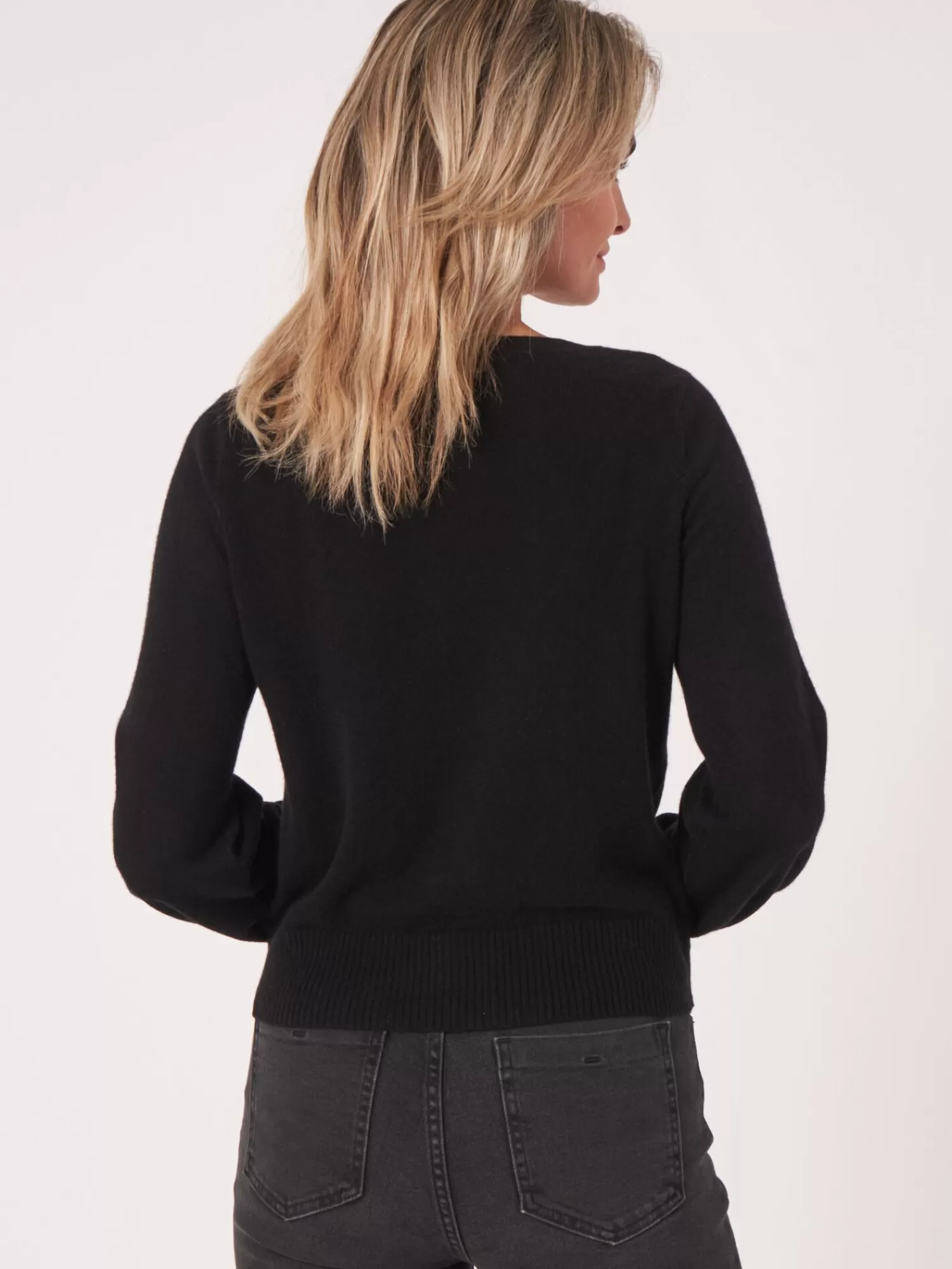 REPEAT cashmere Organisches Kaschmir>Bio-Kaschmir-Pullover Mit Gedrehtem Saum Black