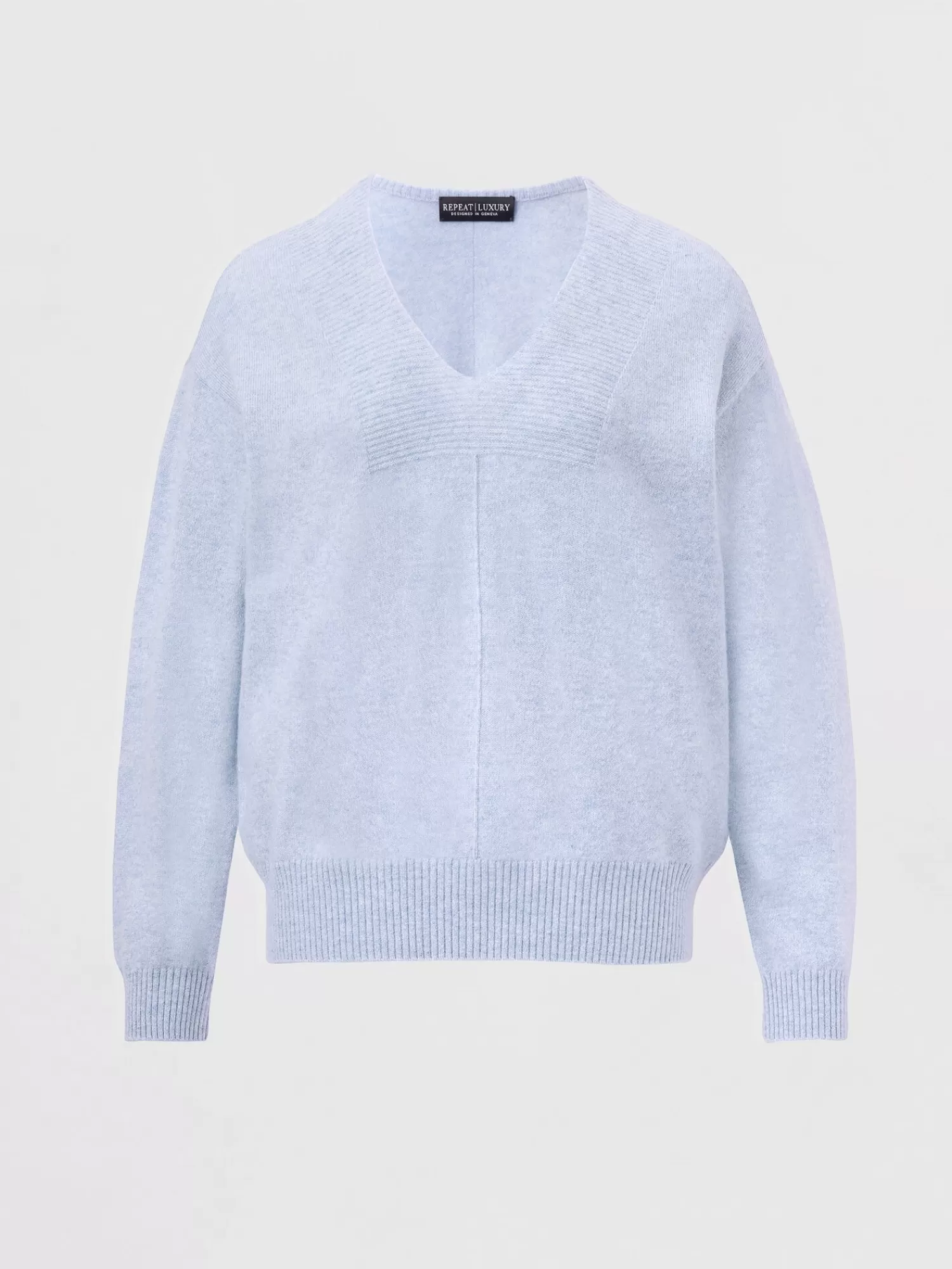 REPEAT cashmere Organisches Kaschmir>Bio-Kaschmir-Pullover Mit Geripptem V-Ausschnitt Sky