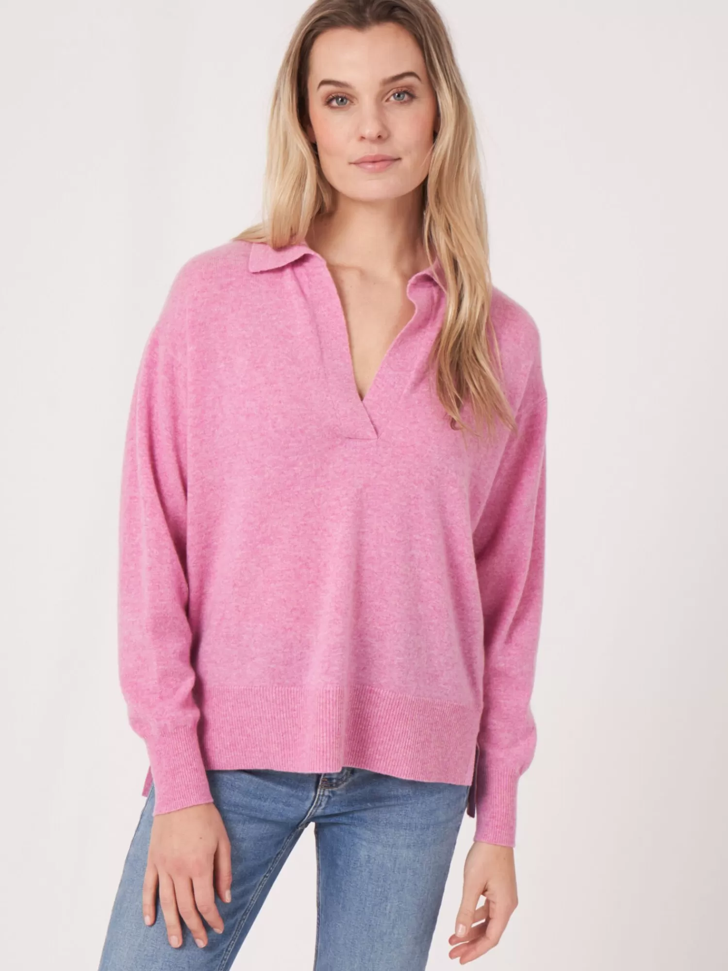 REPEAT cashmere Organisches Kaschmir>Bio-Kaschmir-Pullover Mit Polokragen Und Seitenschlitzen Blossom