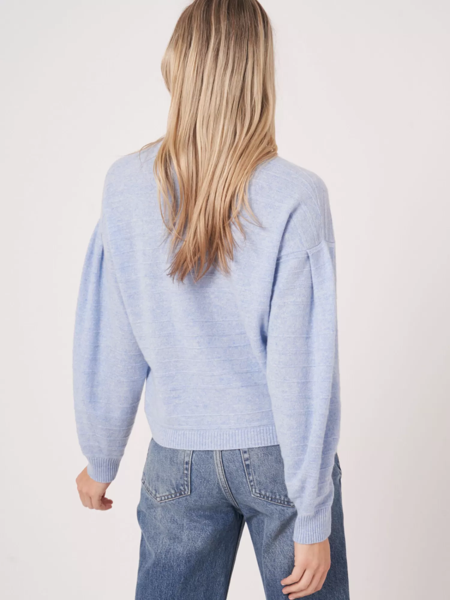 REPEAT cashmere Organisches Kaschmir>Bio-Kaschmir-Strickjacke Mit Gestrickten Streifen Sky