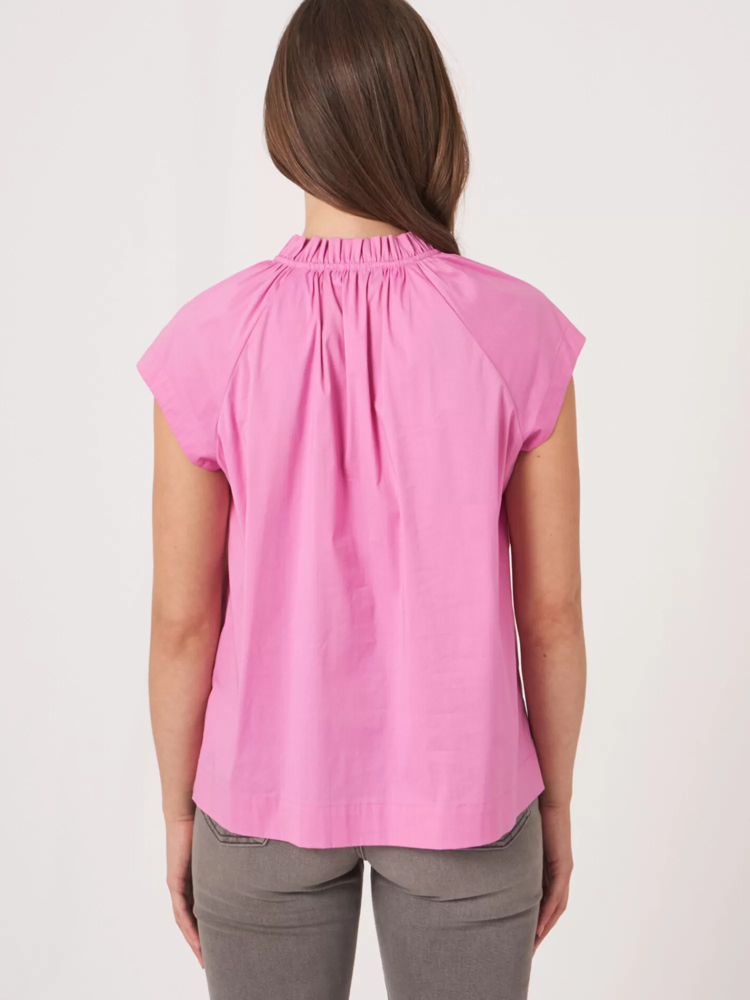 REPEAT cashmere Blusen>Bluse Mit Gerafftem Halsausschnitt Mit Bandchen Blossom