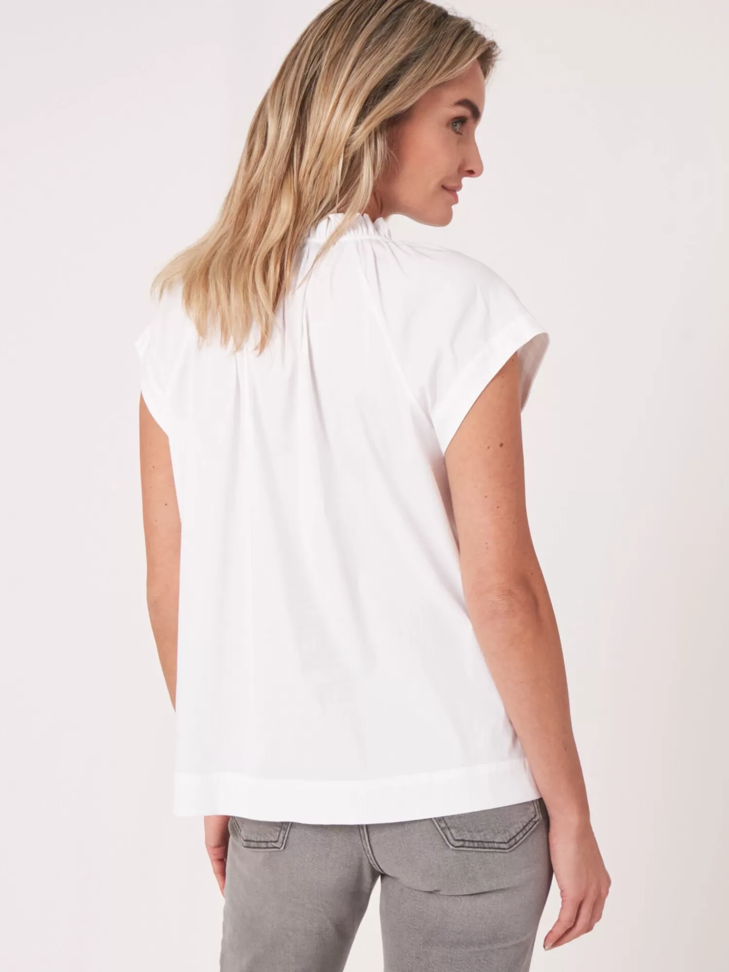 REPEAT cashmere Blusen>Bluse Mit Gerafftem Halsausschnitt Mit Bandchen White