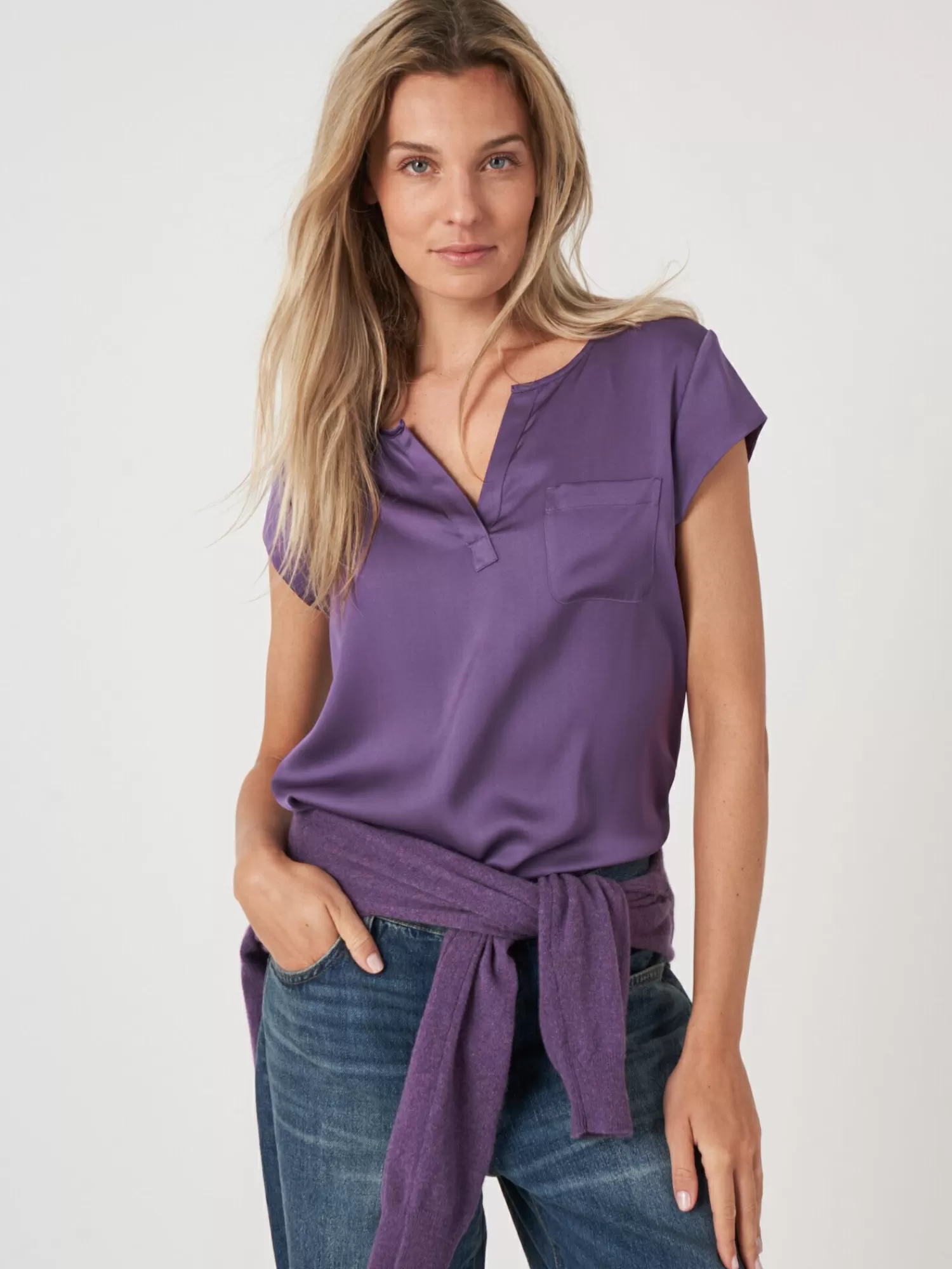 REPEAT cashmere Blusen>Blusentop Mit Brusttasche Amethyst