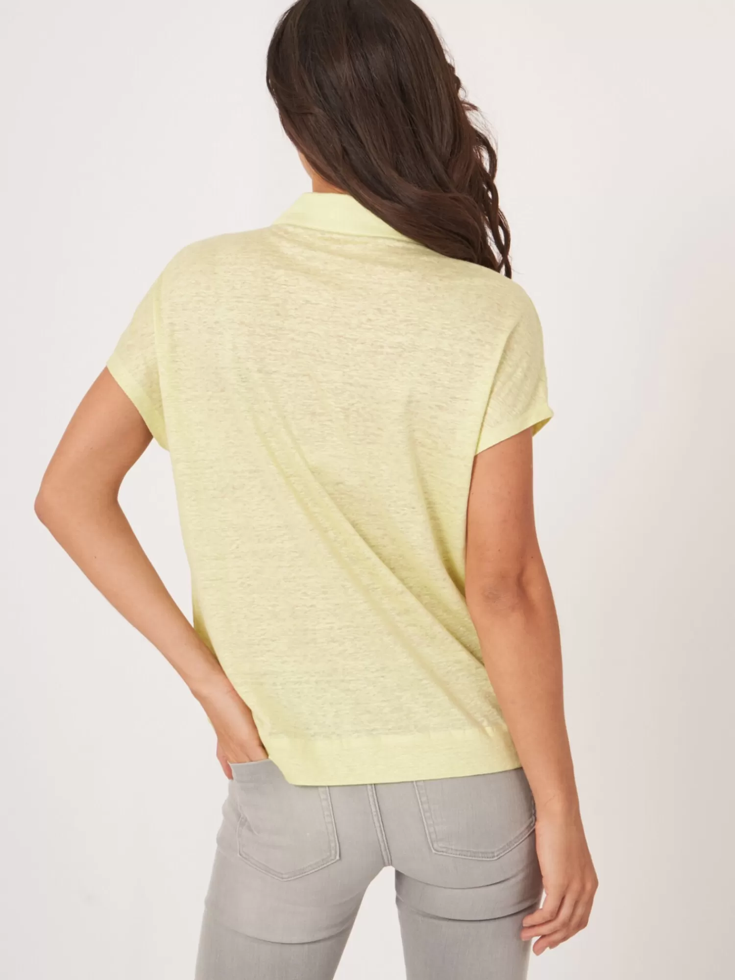 REPEAT cashmere Tops>Blusen-Top Mit Hemdkragen Aus Leinen Soda