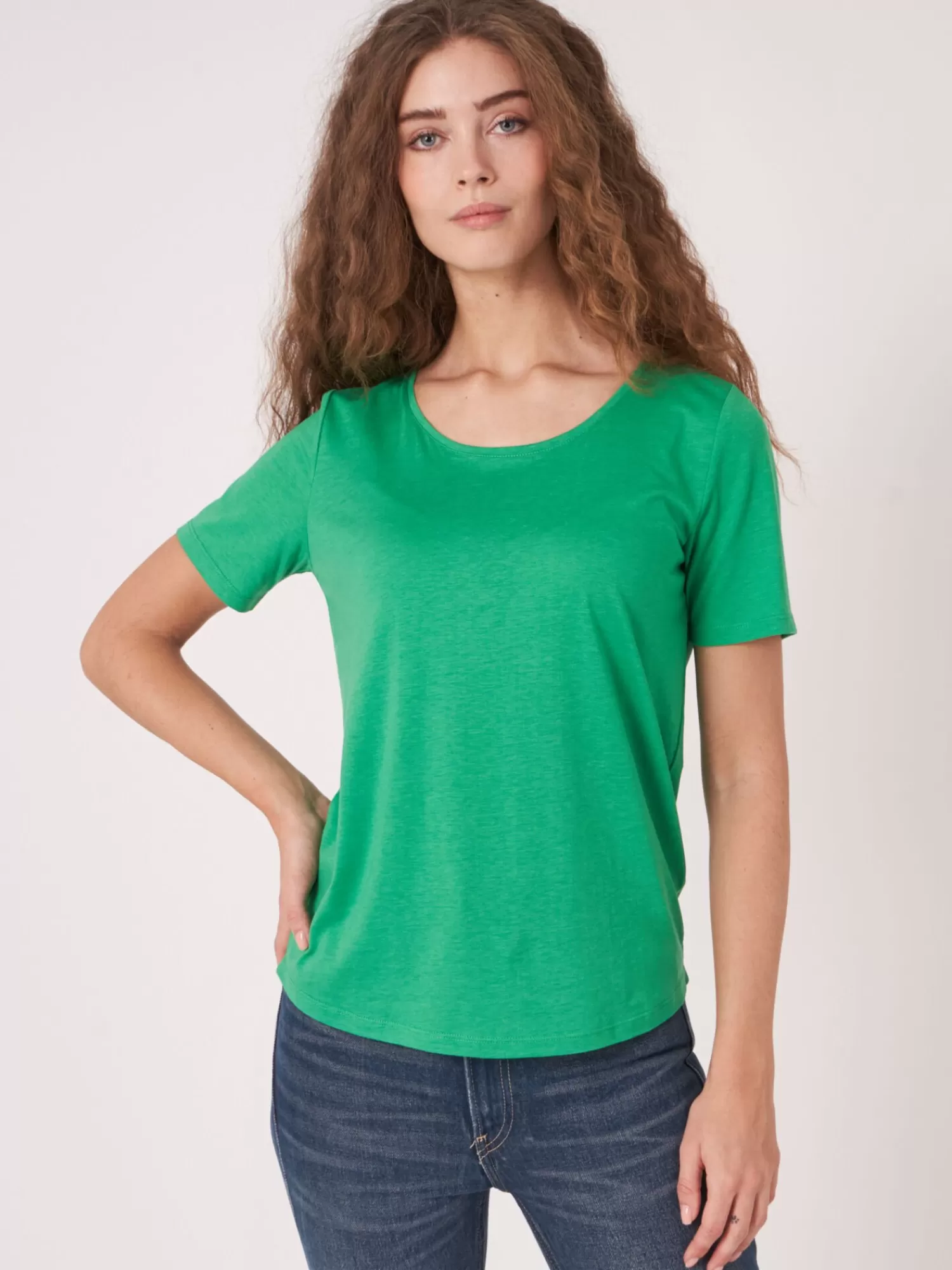 REPEAT cashmere Tops>Damen-T-Shirt Basic Green