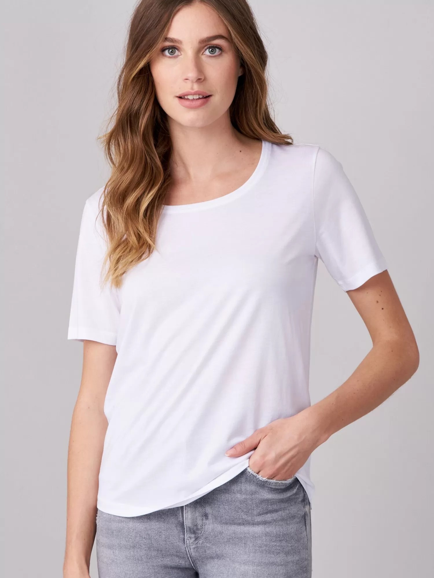 REPEAT cashmere Tops>Damen-T-Shirt Basic White