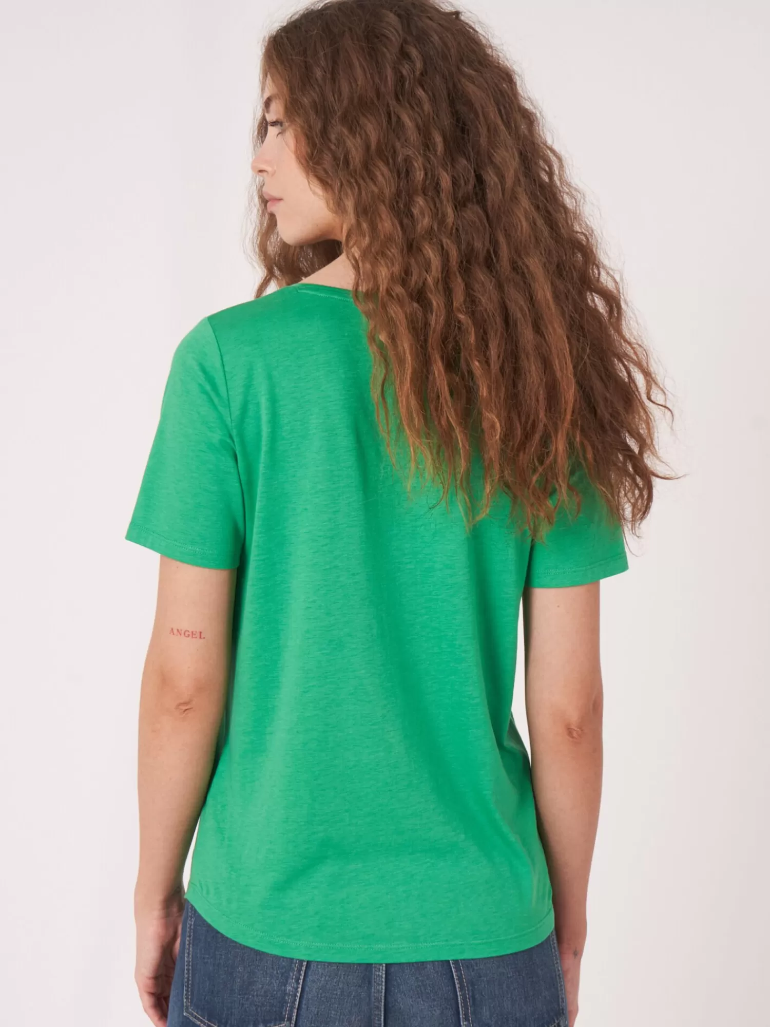 REPEAT cashmere Tops>Damen-T-Shirt Basic Green