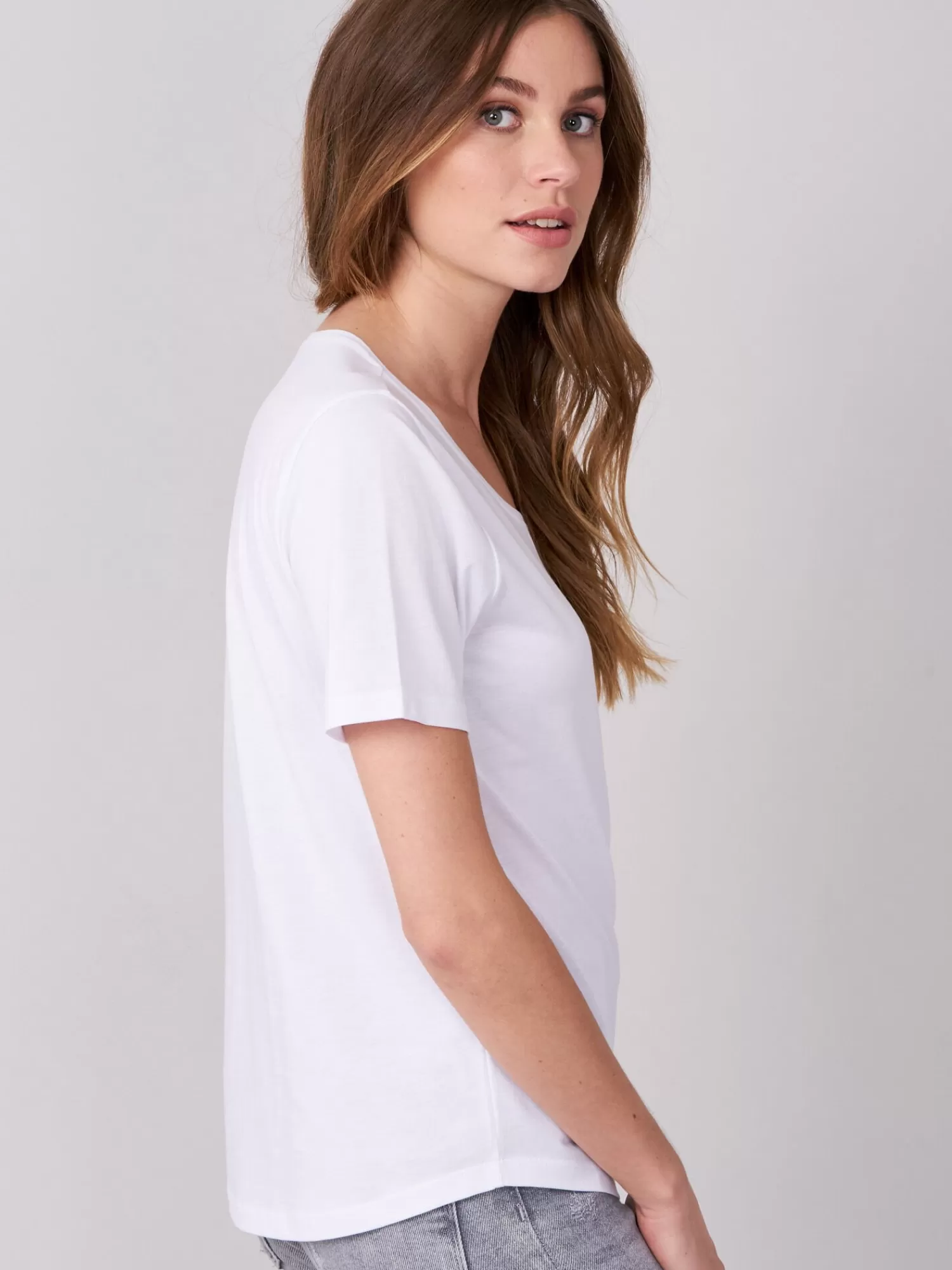 REPEAT cashmere Tops>Damen-T-Shirt Basic White