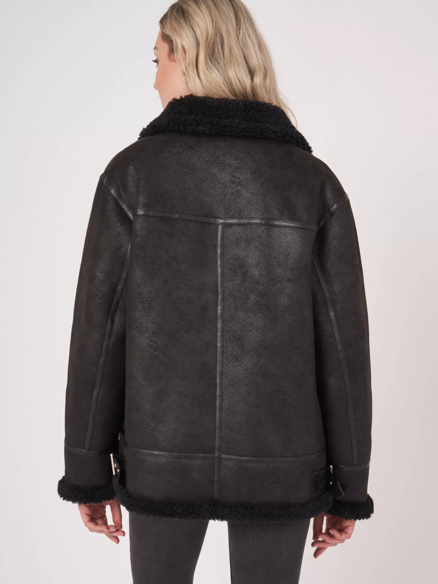 REPEAT cashmere Mäntel>Faux Shearling Bikerjacke Black