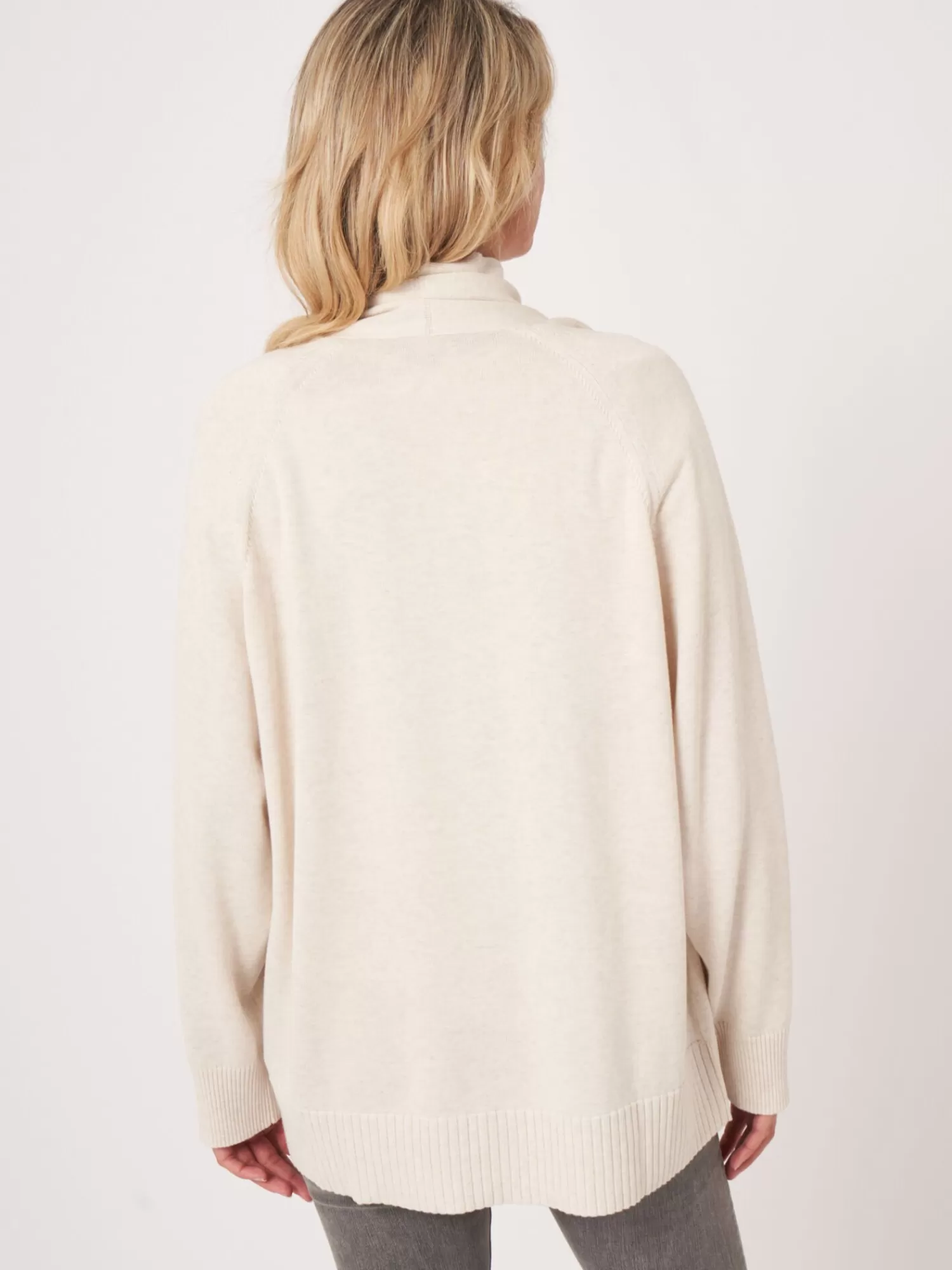 REPEAT cashmere Strickjacken>Fein Gestrickte Baumwollmischung Strickjacke Mit Schalkragen Und Taschen Ivory