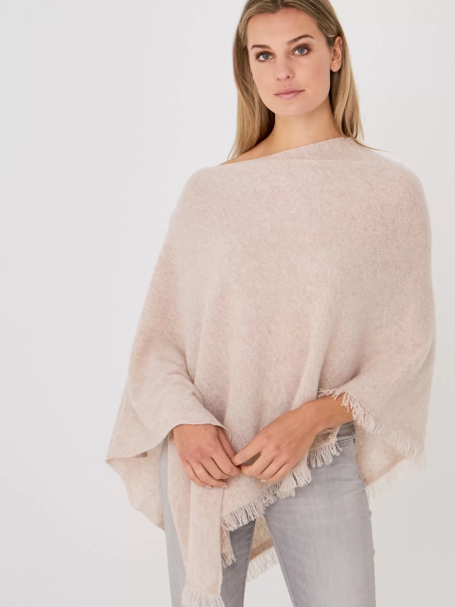 REPEAT cashmere Organisches Kaschmir>Fein Gestrickter Poncho Mit Fransen Aus Bio-Kaschmir Beige