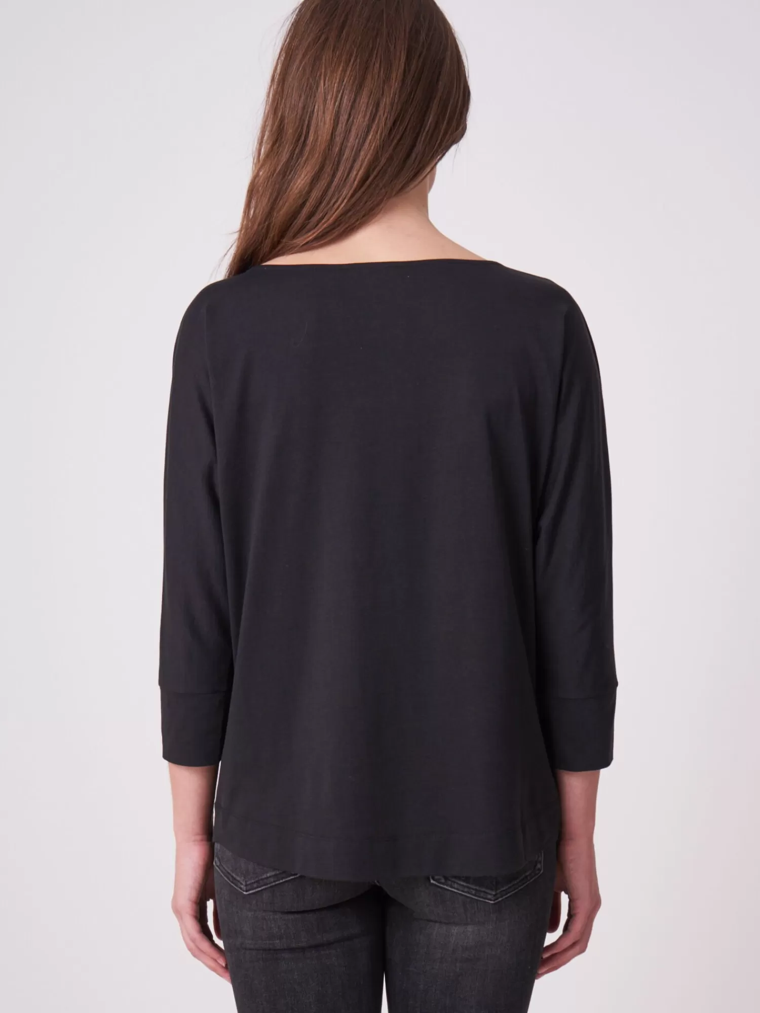 REPEAT cashmere Tops>Fledermaus-Shirt Mit 3/4-Armeln Black