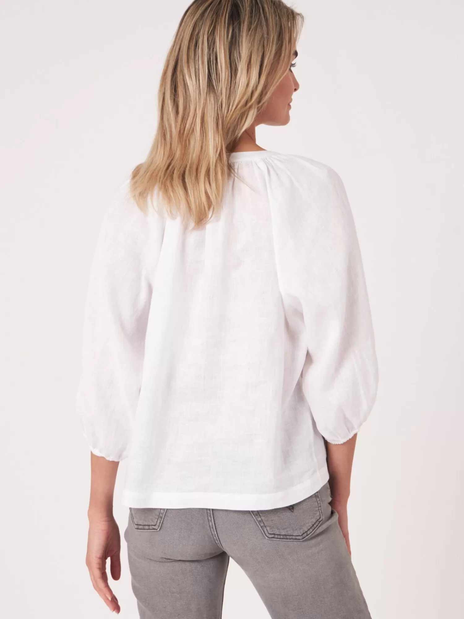 REPEAT cashmere Blusen>Geknopfte Leinenbluse Mit Puffarmeln White