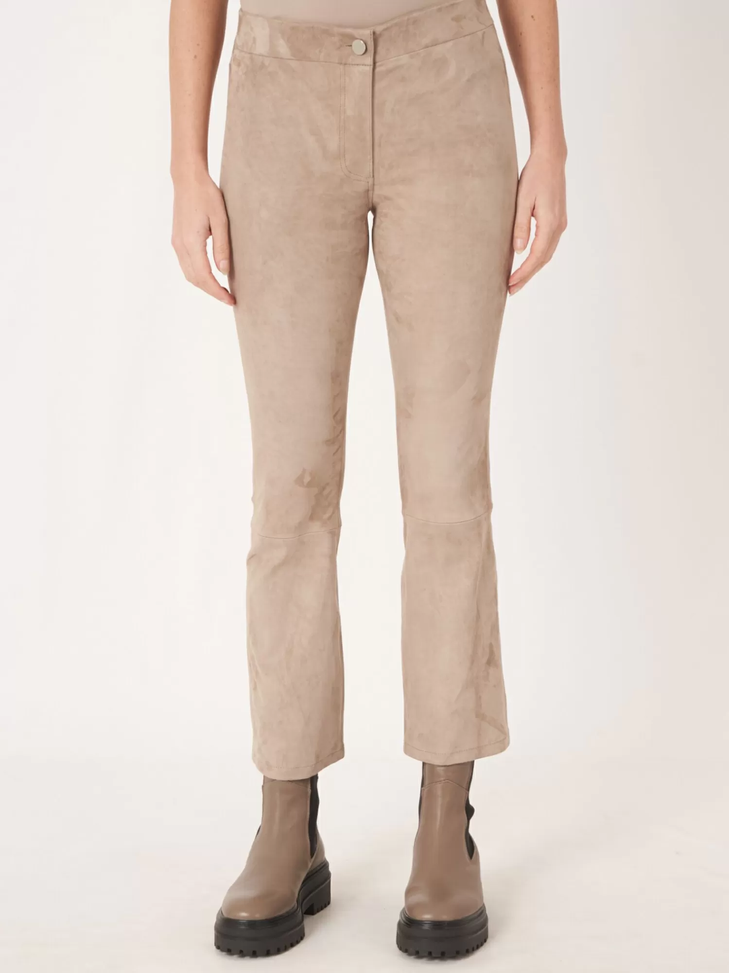 REPEAT cashmere Hosen>Gekurzte Bootcut-Hose Aus Wildleder Taupe