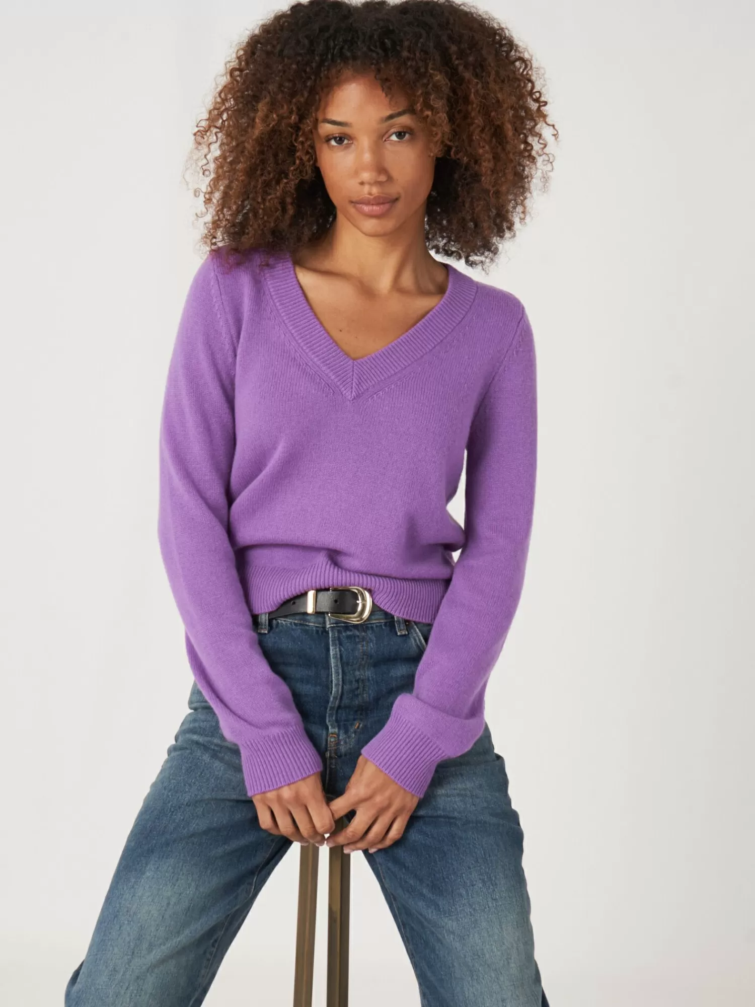 REPEAT cashmere Pullover>Gekurzter Bio-Kaschmir-Pullover Mit V-Ausschnitt Lilac