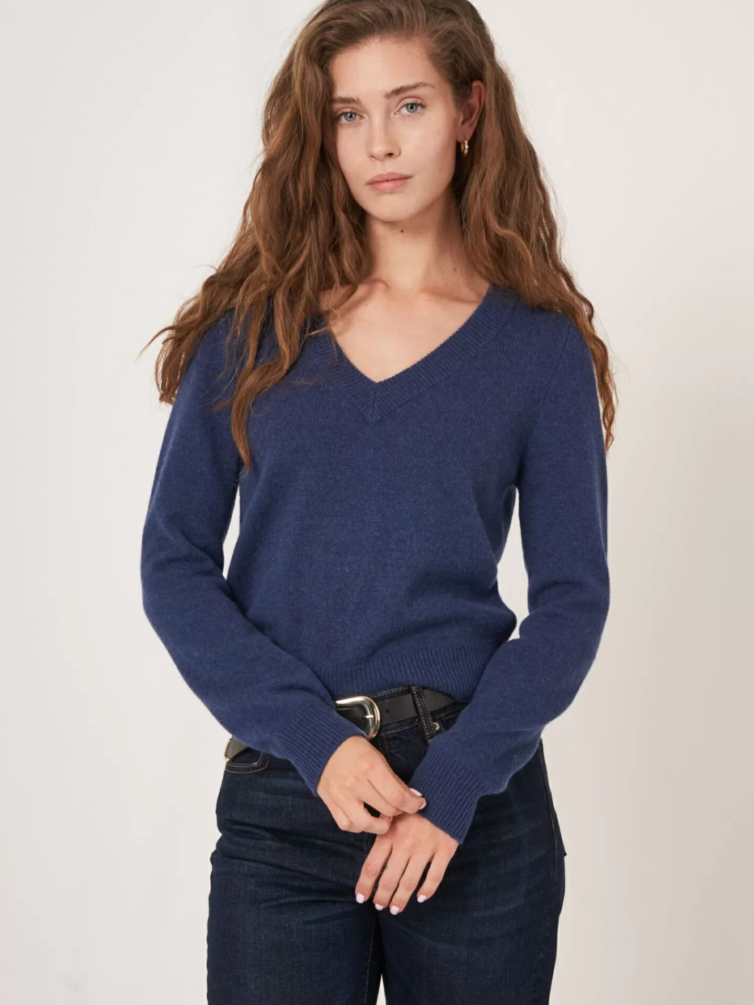 REPEAT cashmere Pullover>Gekurzter Bio-Kaschmir-Pullover Mit V-Ausschnitt Saphire