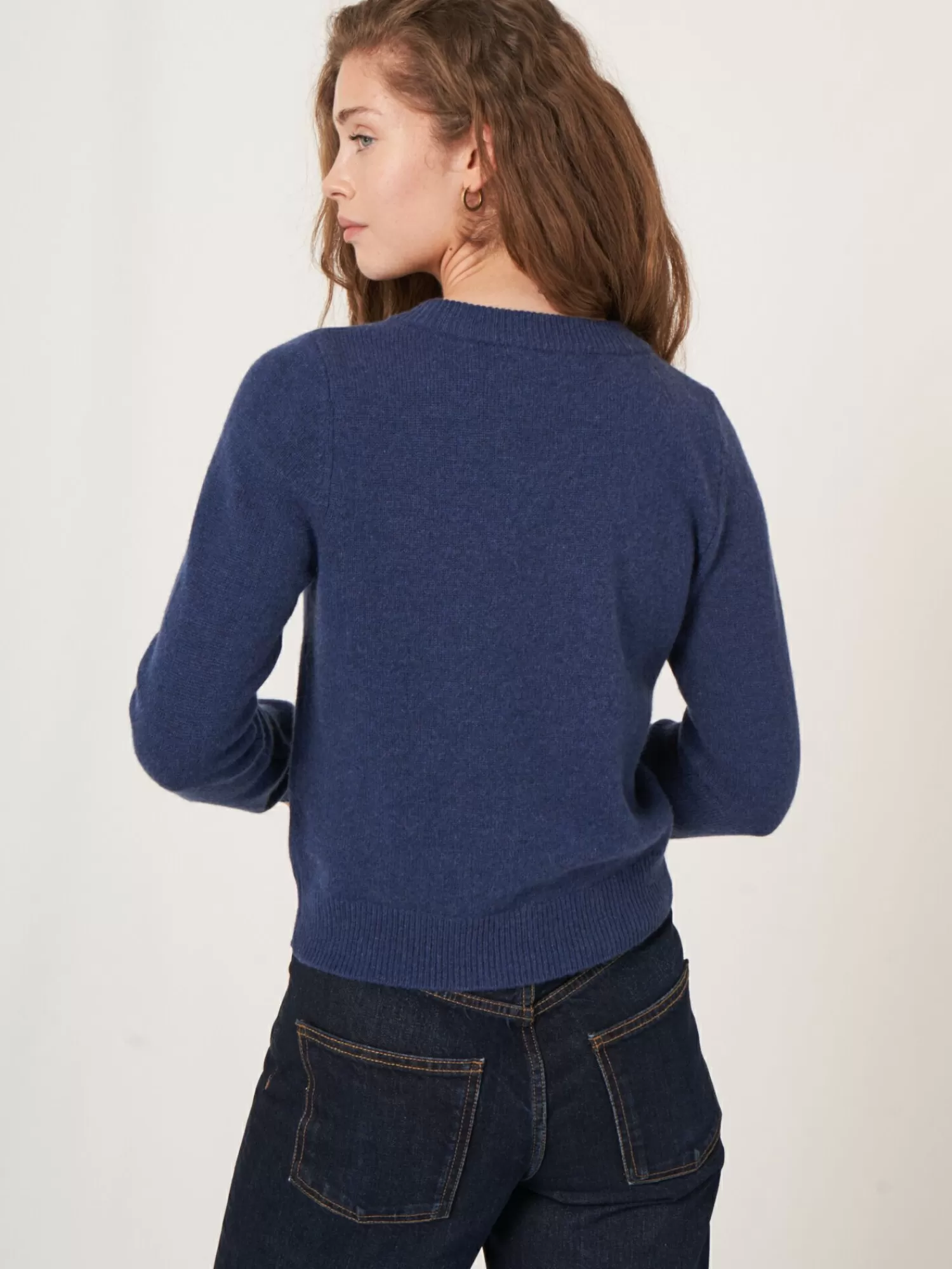 REPEAT cashmere Pullover>Gekurzter Bio-Kaschmir-Pullover Mit V-Ausschnitt Saphire