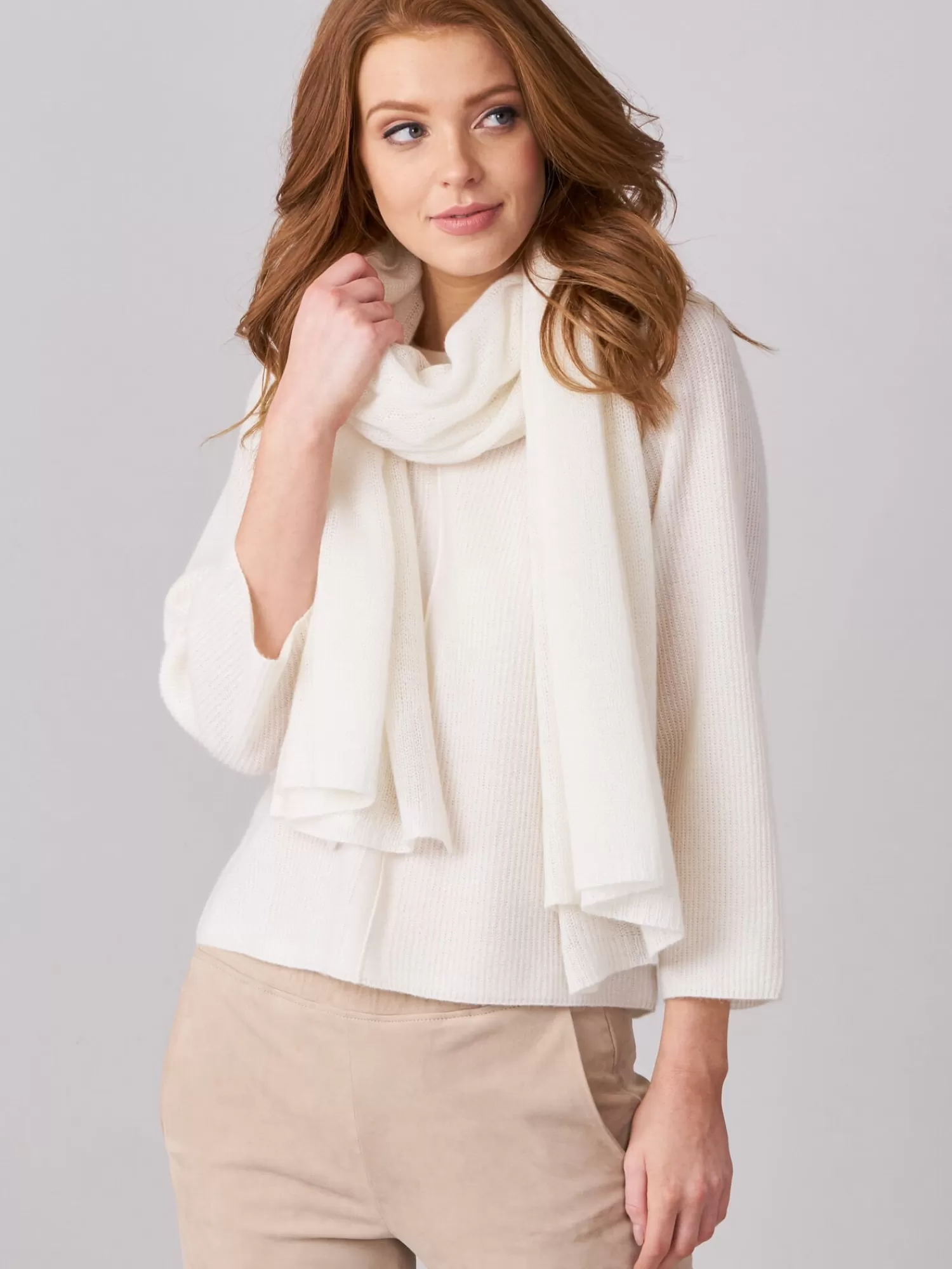 REPEAT cashmere Organisches Kaschmir>Groser Locker Gestrickter Schal Aus Bio-Kaschmir Cream