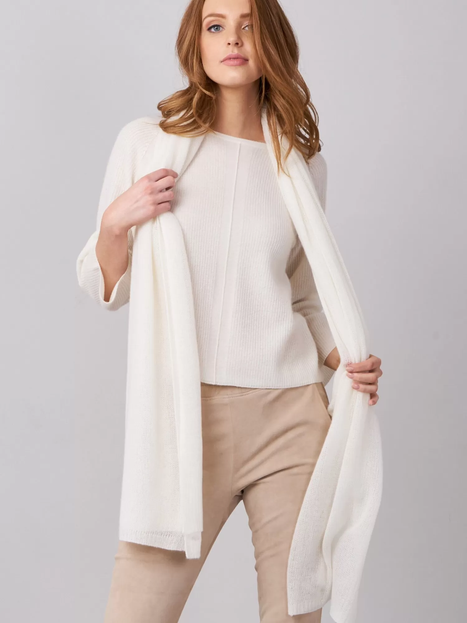 REPEAT cashmere Organisches Kaschmir>Groser Locker Gestrickter Schal Aus Bio-Kaschmir Cream