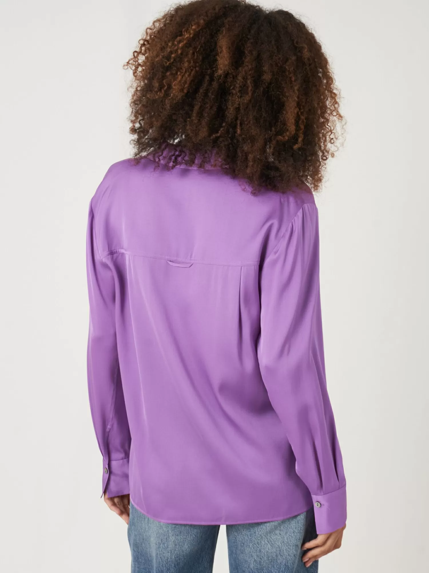 REPEAT cashmere Blusen>Hemdbluse Mit Brusttasche Und Seitenschlitzen Aus Seide Lilac