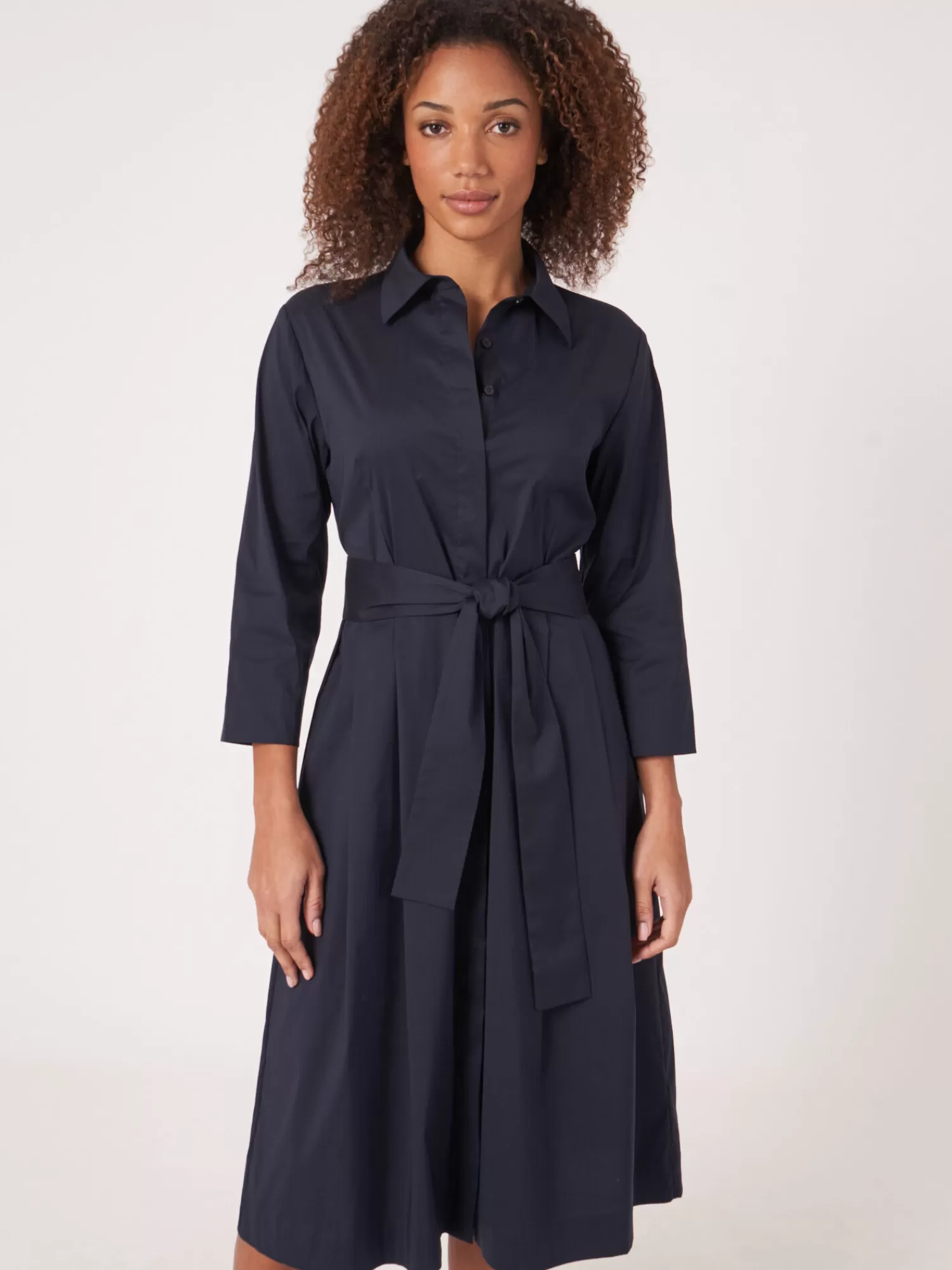 REPEAT cashmere Kleider & Röcke>Hemdblusenkleid Aus Popeline Mit Gurtel Navy