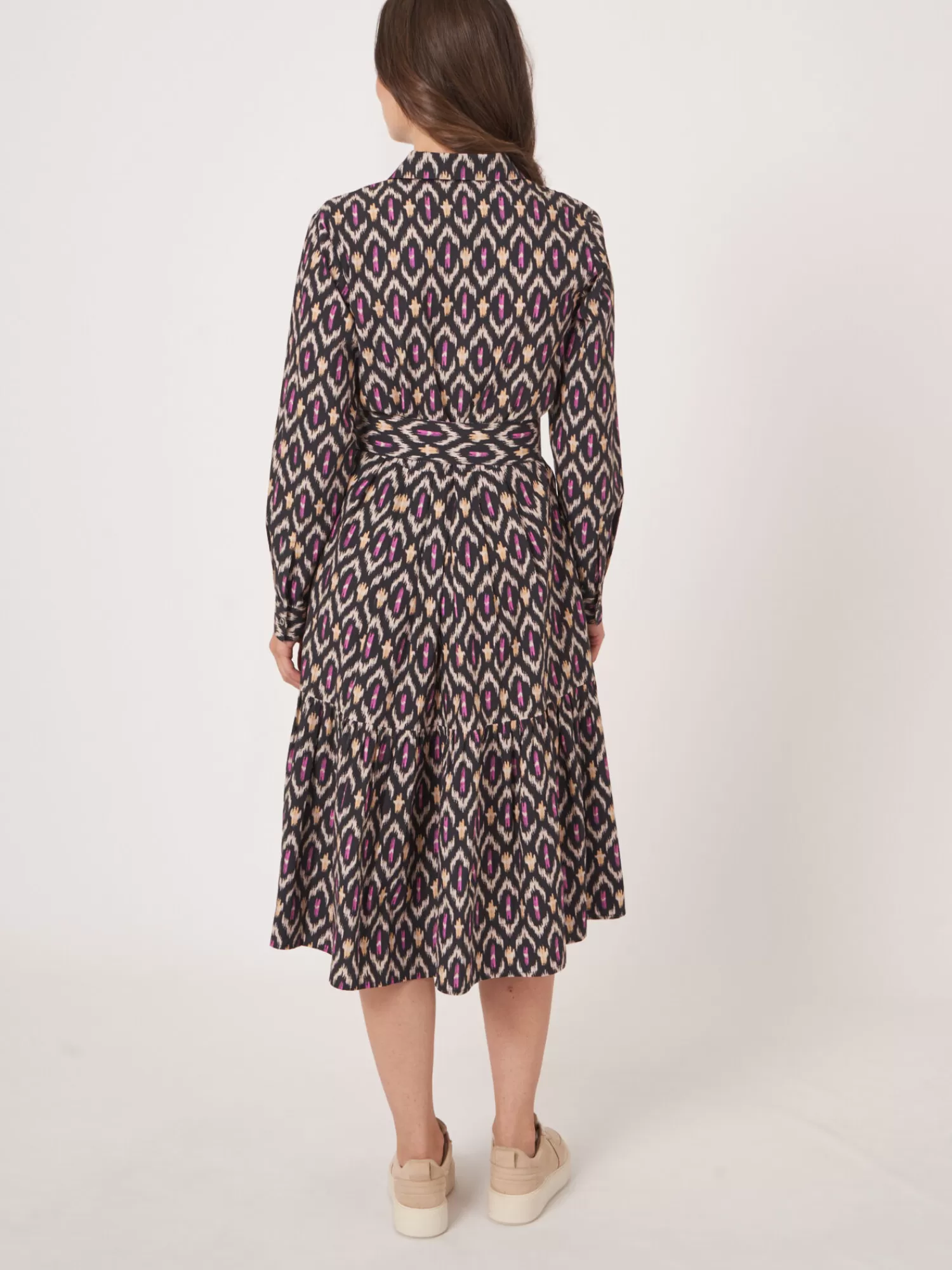 REPEAT cashmere Kleider & Röcke>Hemdkleid Aus Baumwolle Mit Ikat-Print Und Gurtel Black