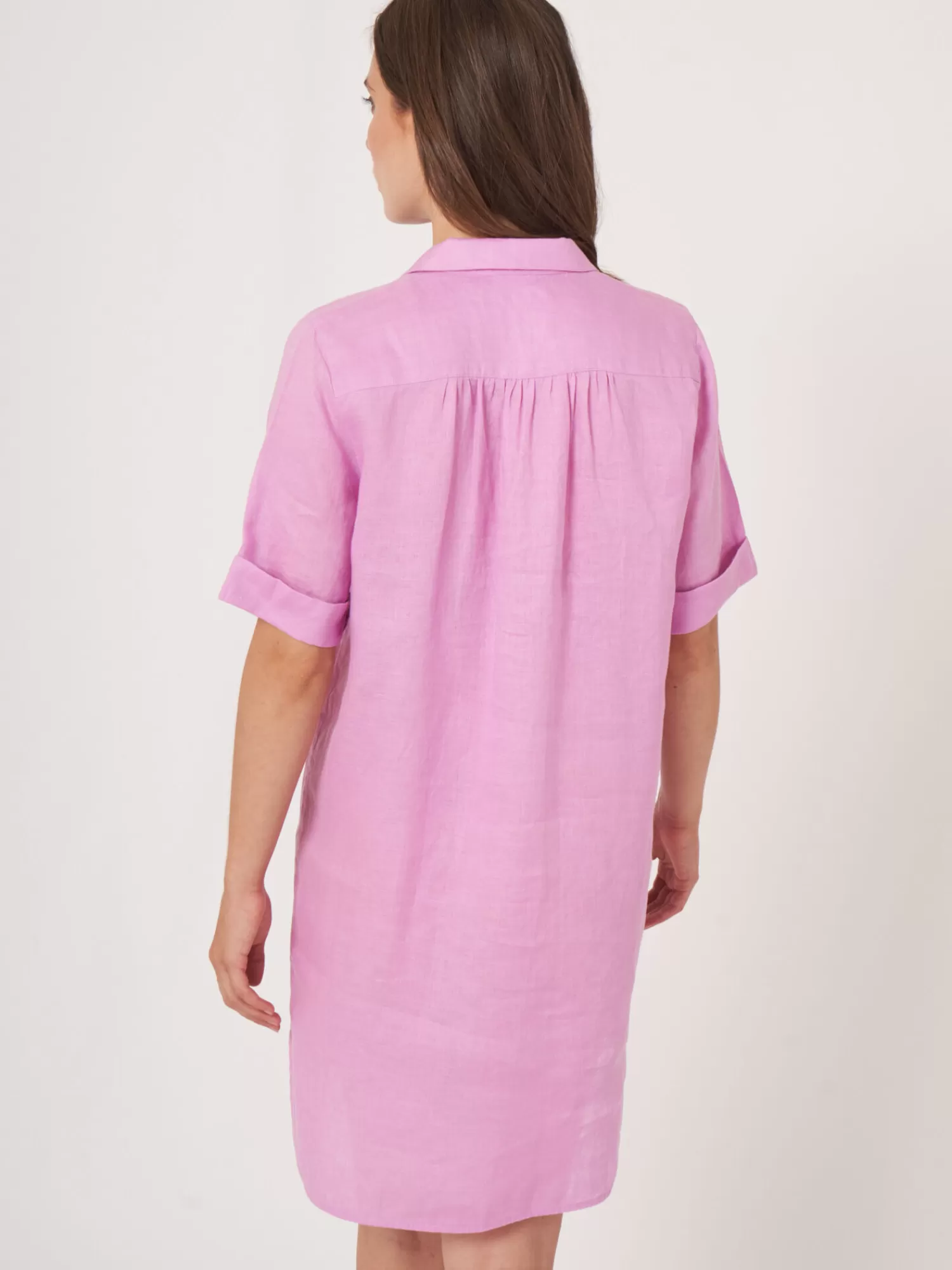 REPEAT cashmere Kleider & Röcke>Hemdkleid Aus Reinem Leinen Mit Ruschendetail Orchid