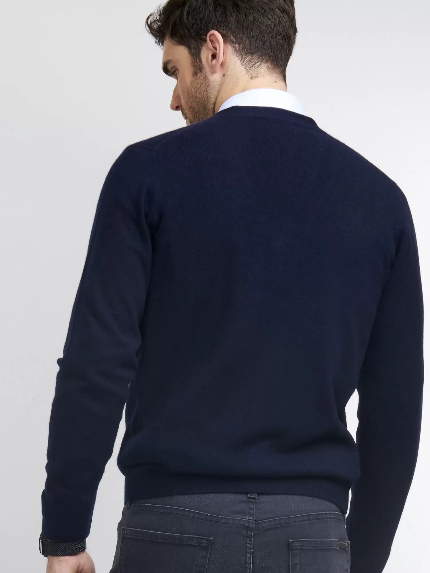 REPEAT cashmere Strickjacken>Herren-Strickjacke Mit V-Ausschnitt Aus Kaschmir Navy/Lt Grey