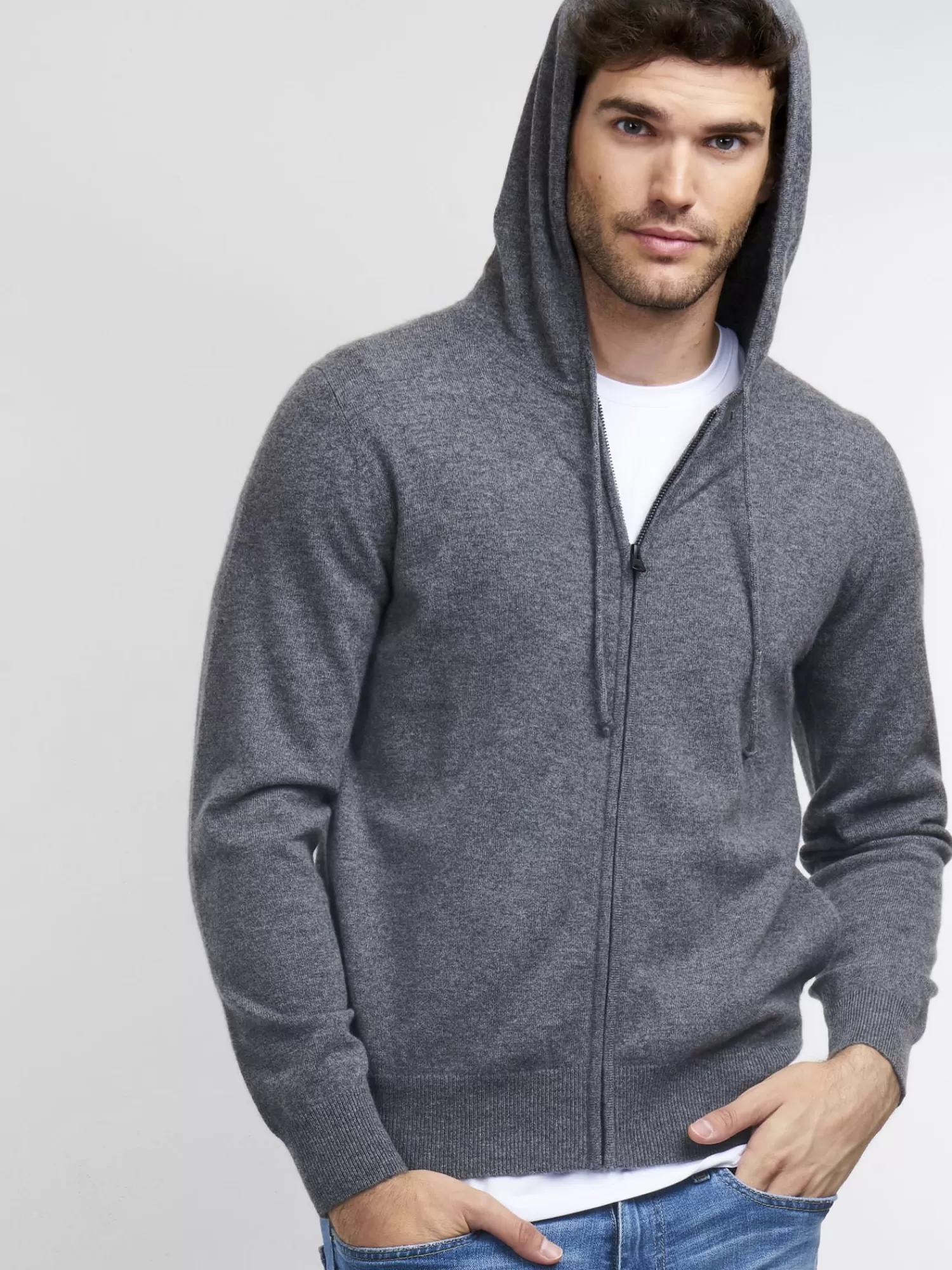 REPEAT cashmere Strickjacken>Hoodie Mit Reisverschluss Aus Kaschmir Med Grey