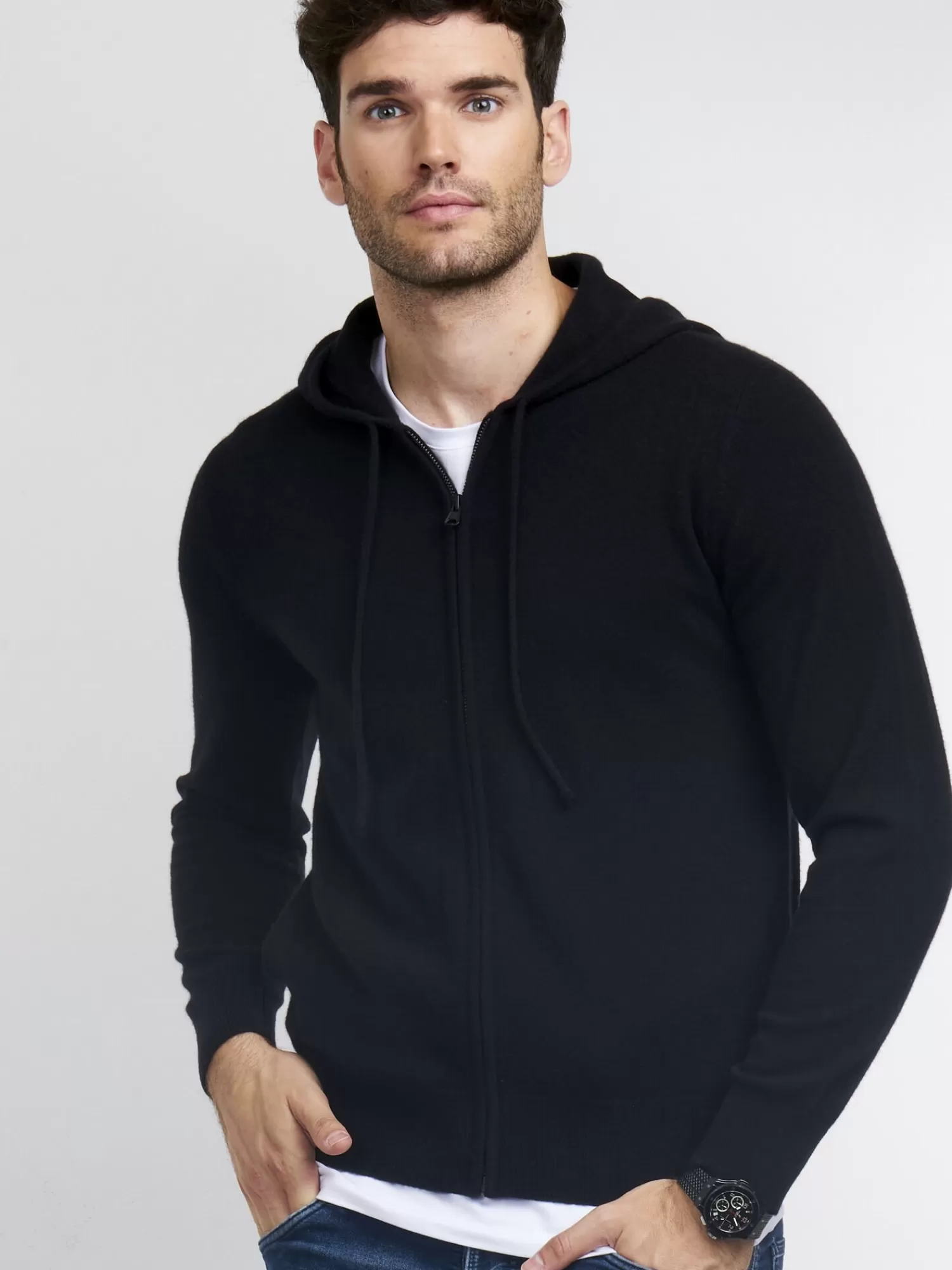 REPEAT cashmere Strickjacken>Hoodie Mit Reisverschluss Aus Kaschmir Black