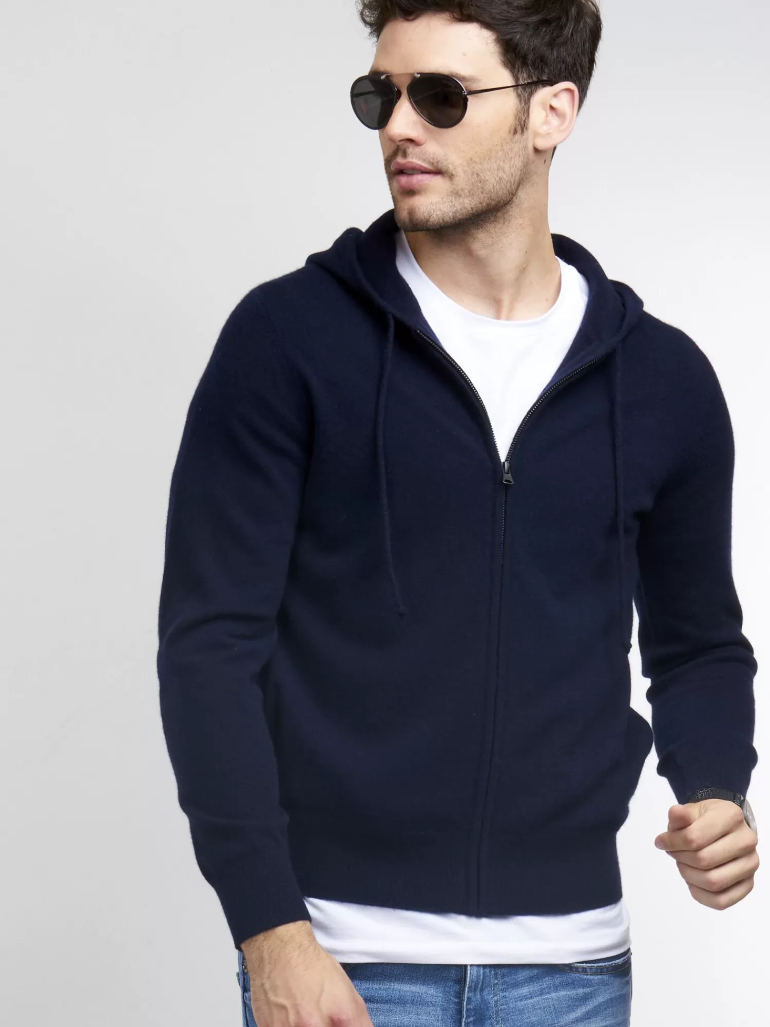 REPEAT cashmere Strickjacken>Hoodie Mit Reisverschluss Aus Kaschmir Navy