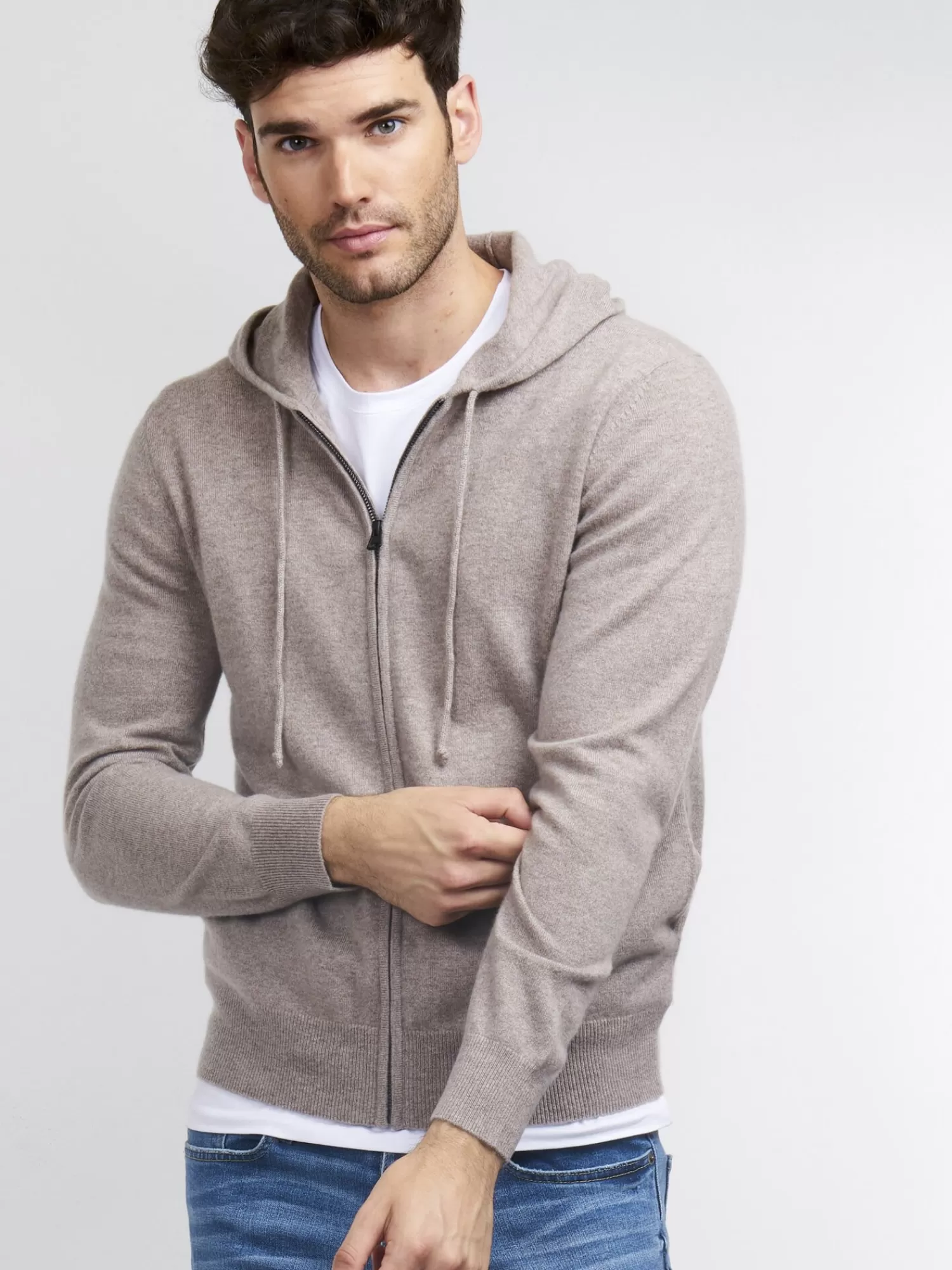 REPEAT cashmere Strickjacken>Hoodie Mit Reisverschluss Aus Kaschmir Sand