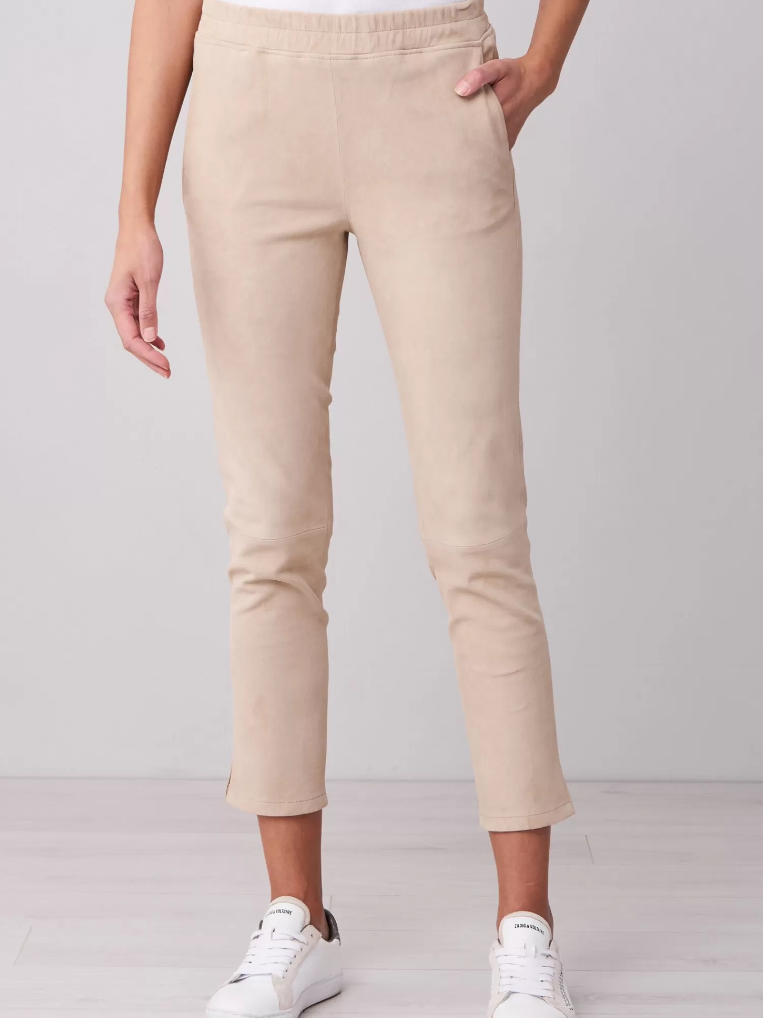 REPEAT cashmere Leder>Hose Aus Elastischem Velours-Leder Nougat