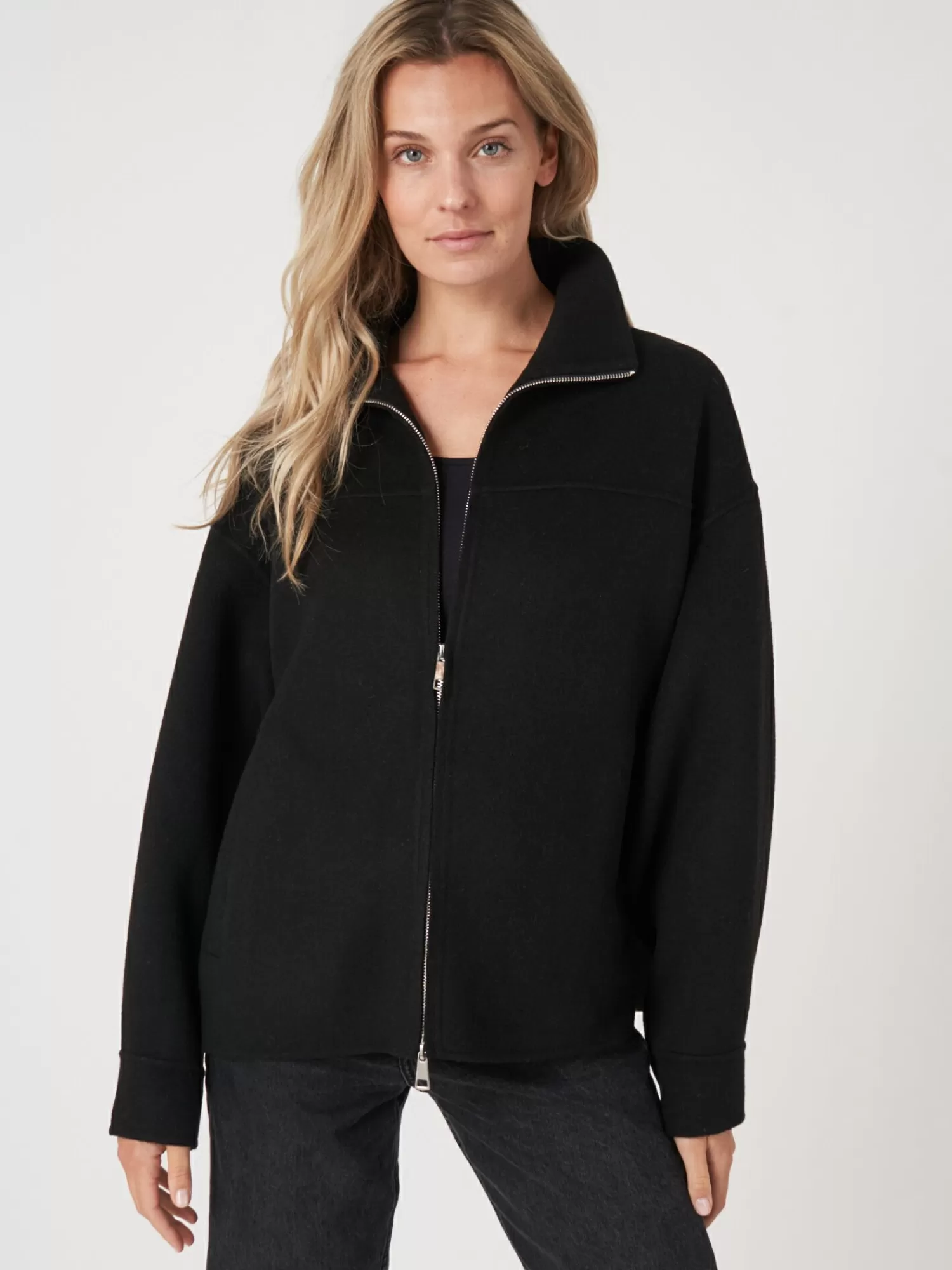 REPEAT cashmere Jacken & Blazer>Jacke Aus Wollmischung Mit Zwei-Wege-Reisverschluss Black