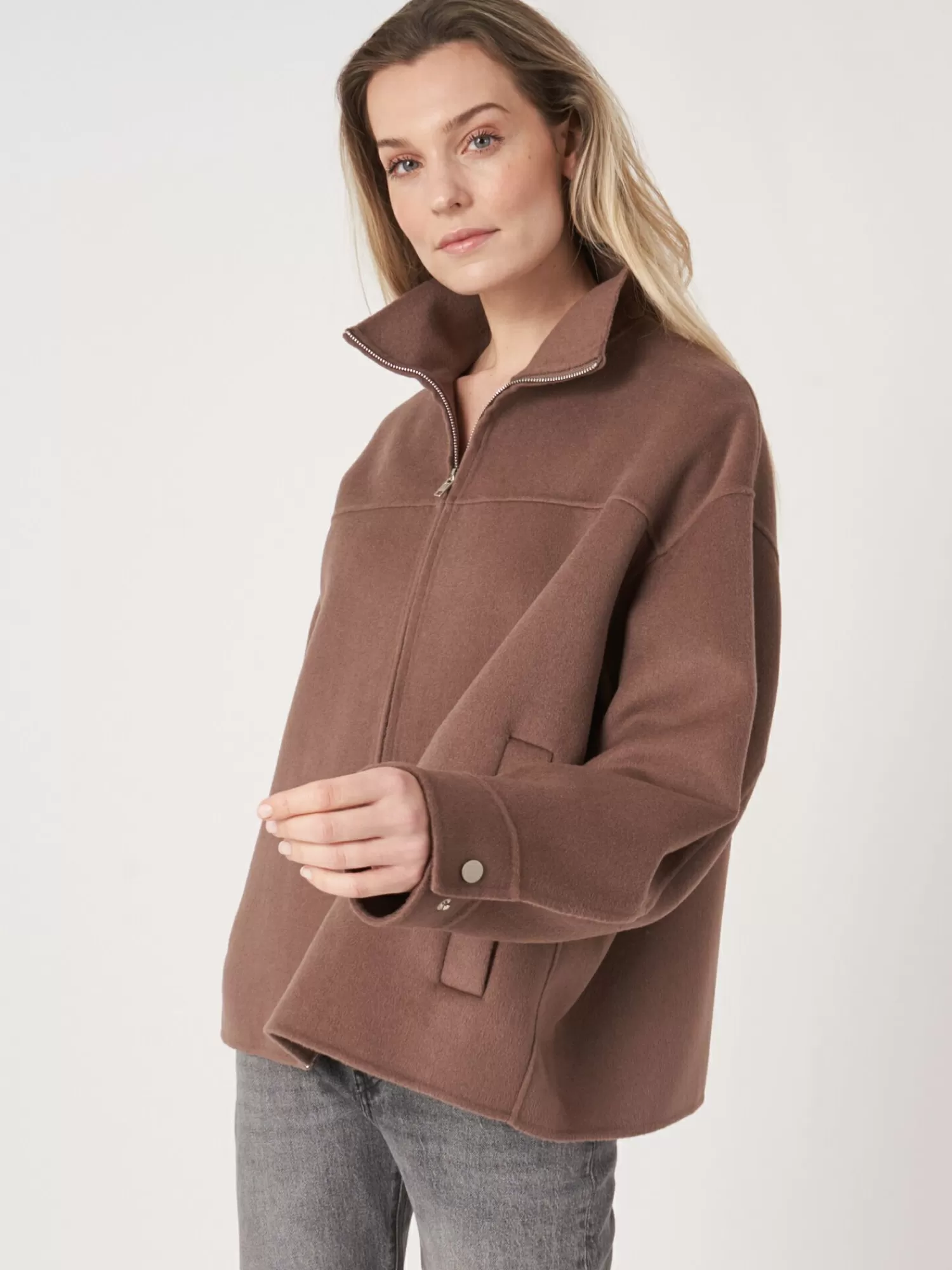 REPEAT cashmere Jacken & Blazer>Jacke Aus Wollmischung Mit Zwei-Wege-Reisverschluss Truffle