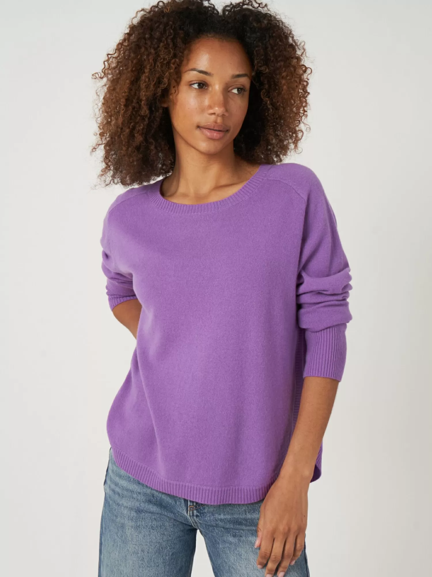 REPEAT cashmere Pullover>Kaschmirpullover Mit Rundem Saum Und U-Boot-Ausschnitt Lilac