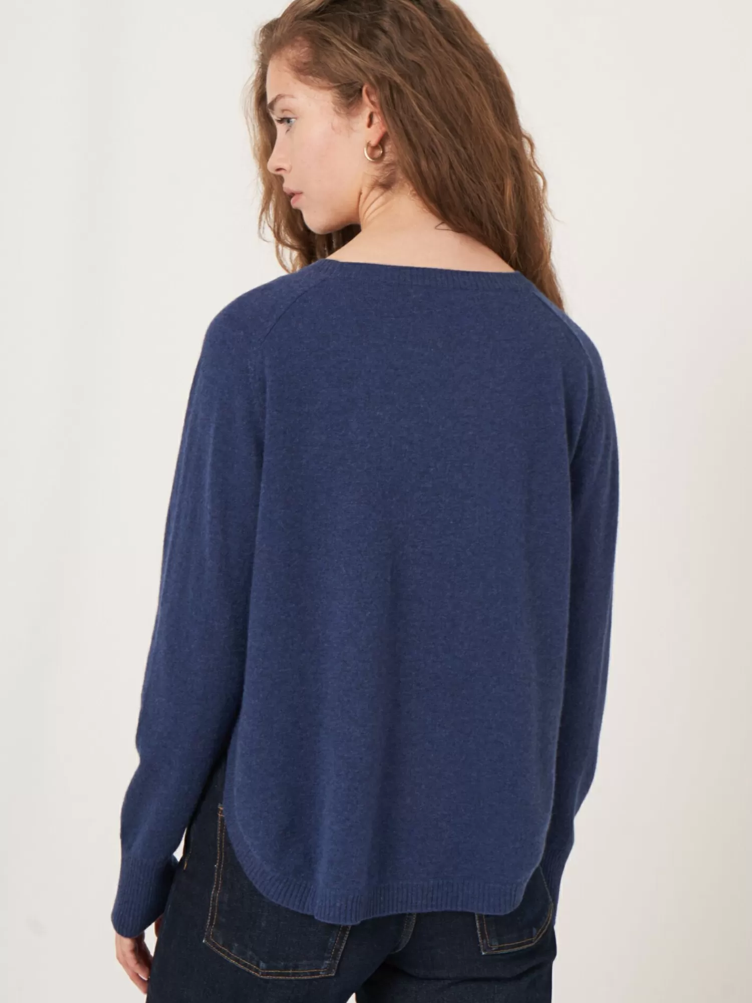 REPEAT cashmere Pullover>Kaschmirpullover Mit Rundem Saum Und U-Boot-Ausschnitt Saphire