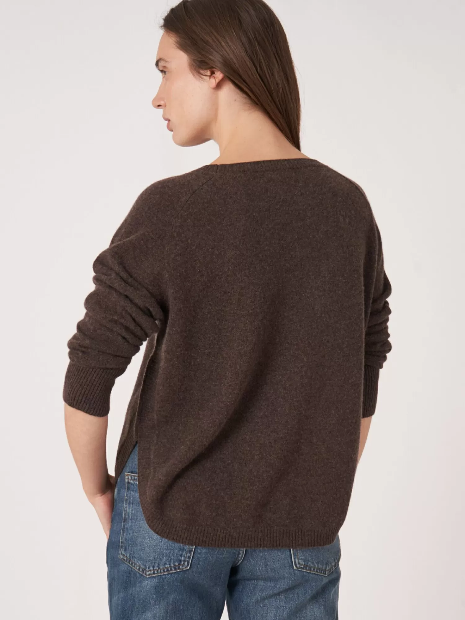 REPEAT cashmere Pullover>Kaschmirpullover Mit Rundem Saum Und U-Boot-Ausschnitt Chocolate