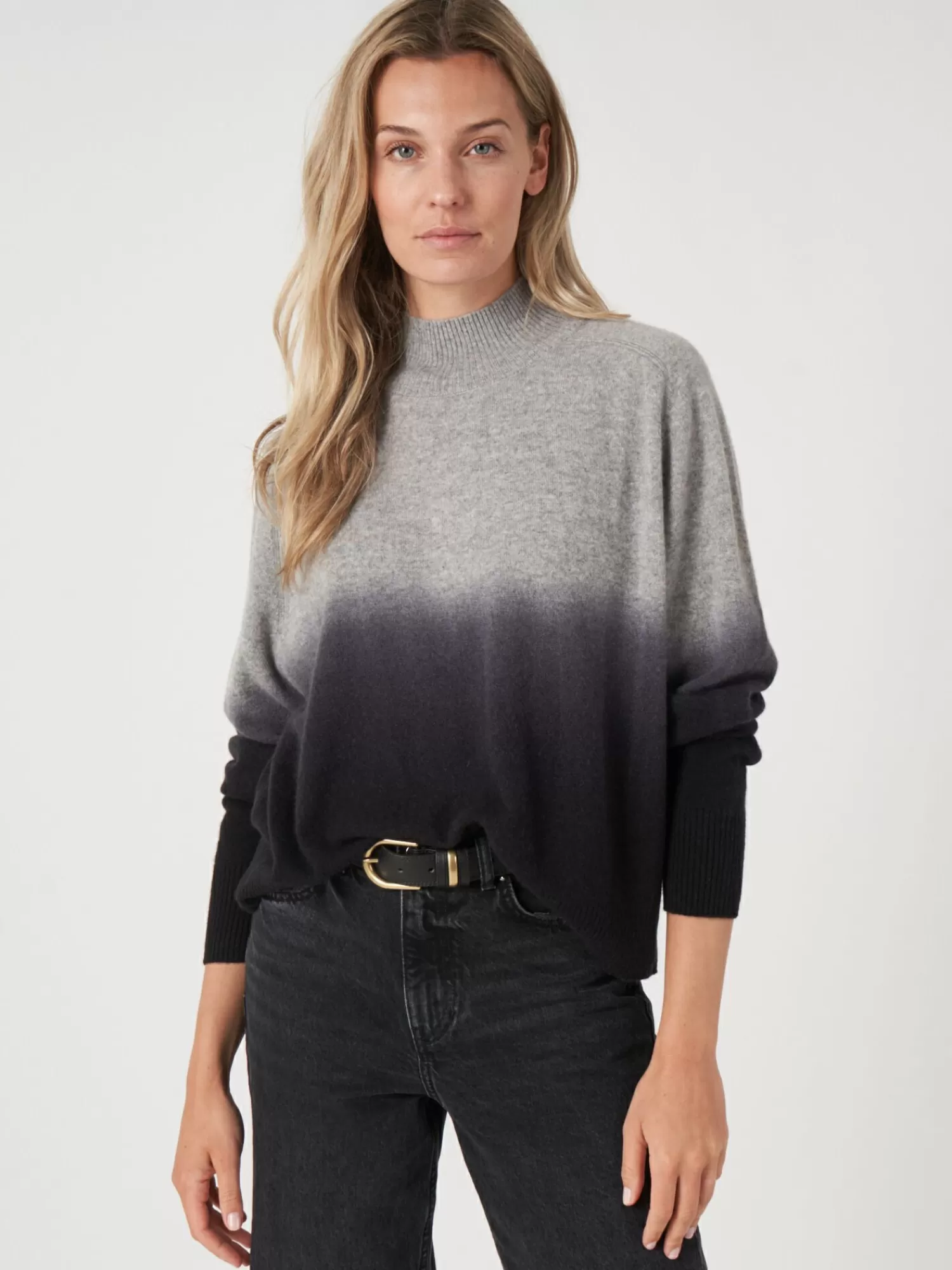 REPEAT cashmere Pullover>Kaschmirpullover Mit Stehkragen Und Dip-Dye-Muster Black