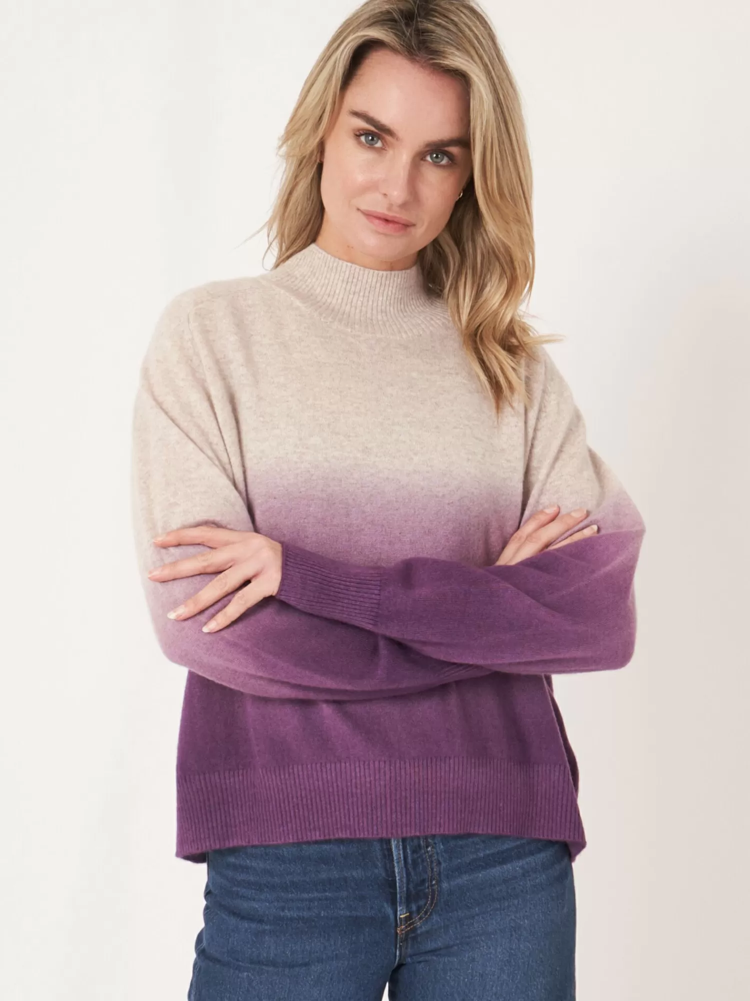 REPEAT cashmere Pullover>Kaschmirpullover Mit Stehkragen Und Dip-Dye-Muster Amethyst