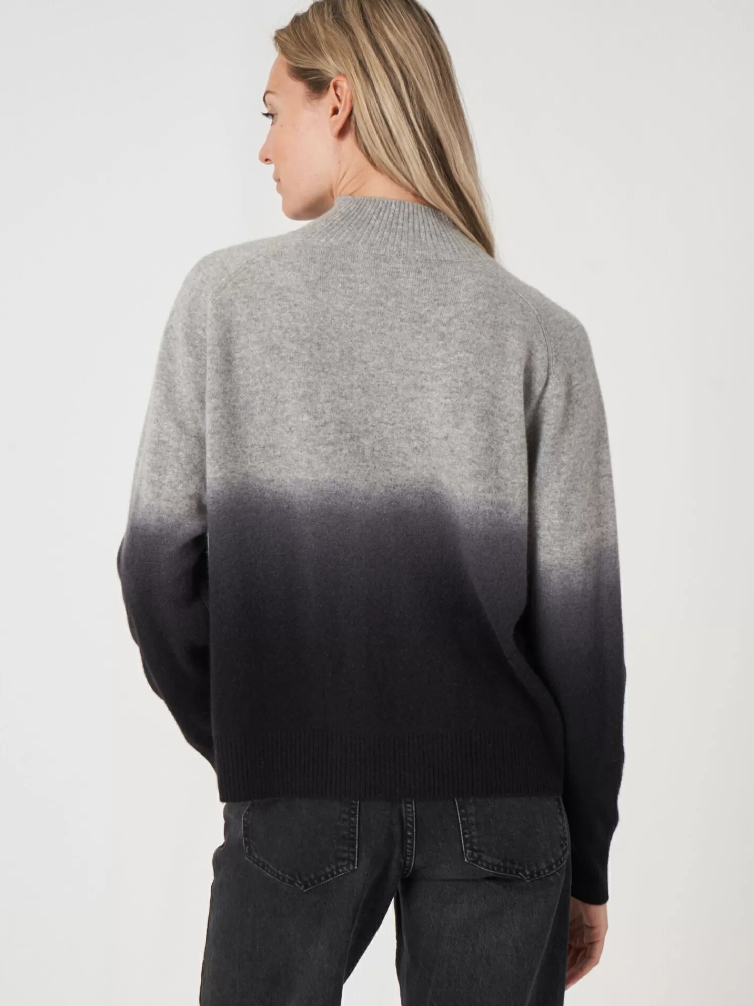 REPEAT cashmere Pullover>Kaschmirpullover Mit Stehkragen Und Dip-Dye-Muster Black