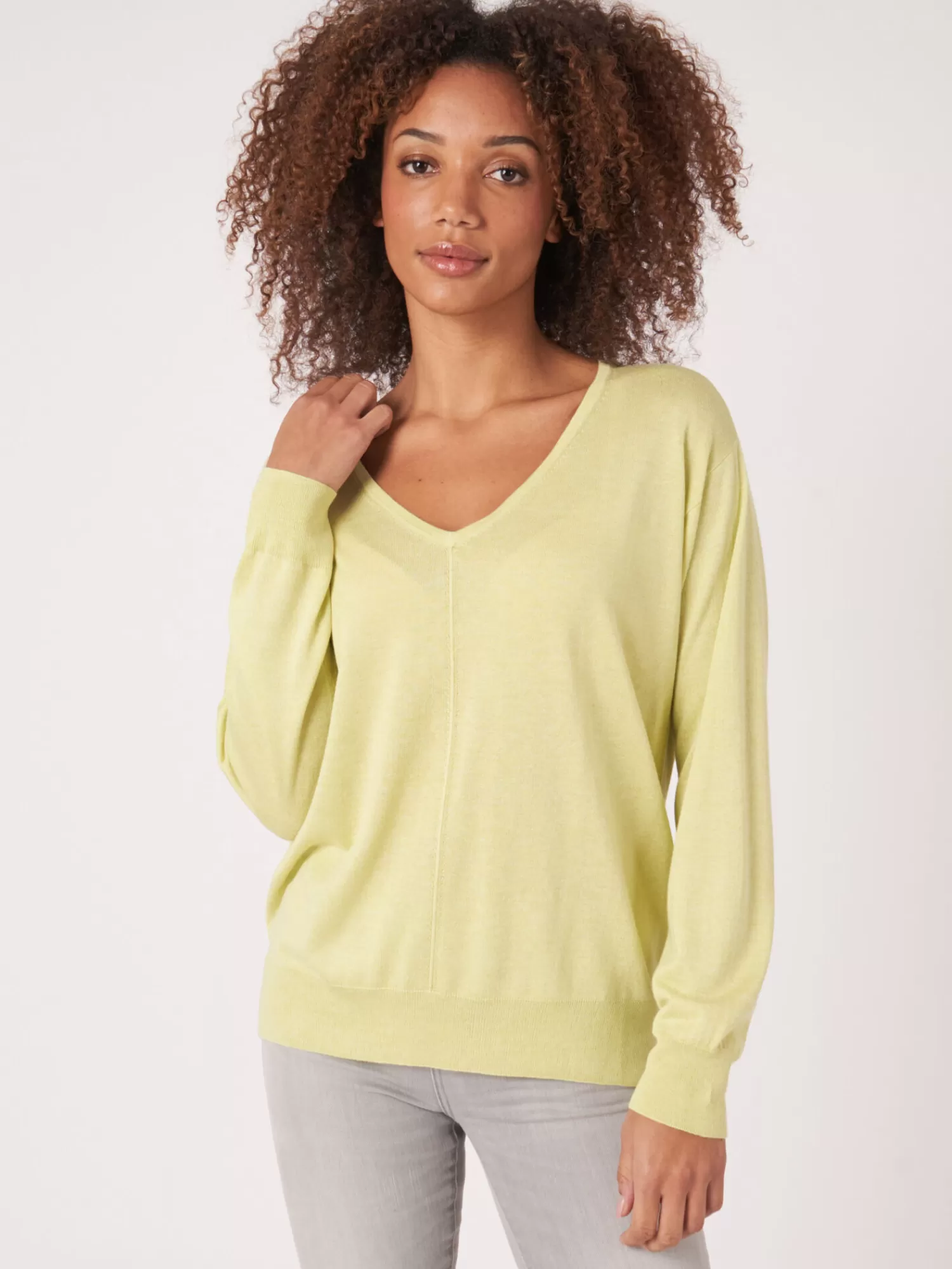 REPEAT cashmere Pullover>Kaschmir-Seidenmischung Pullover Mit V-Ausschnitt Soda