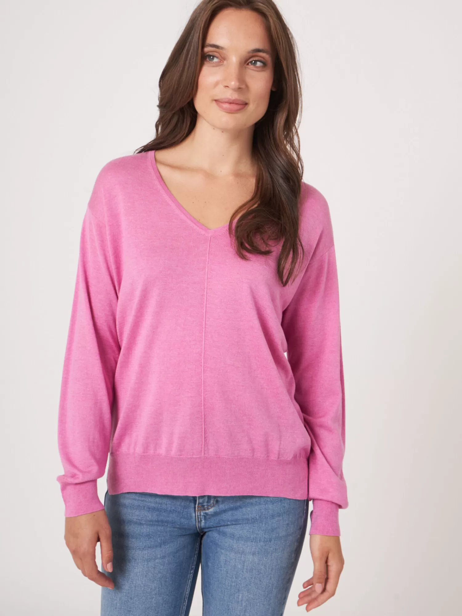 REPEAT cashmere Pullover>Kaschmir-Seidenmischung Pullover Mit V-Ausschnitt Blossom