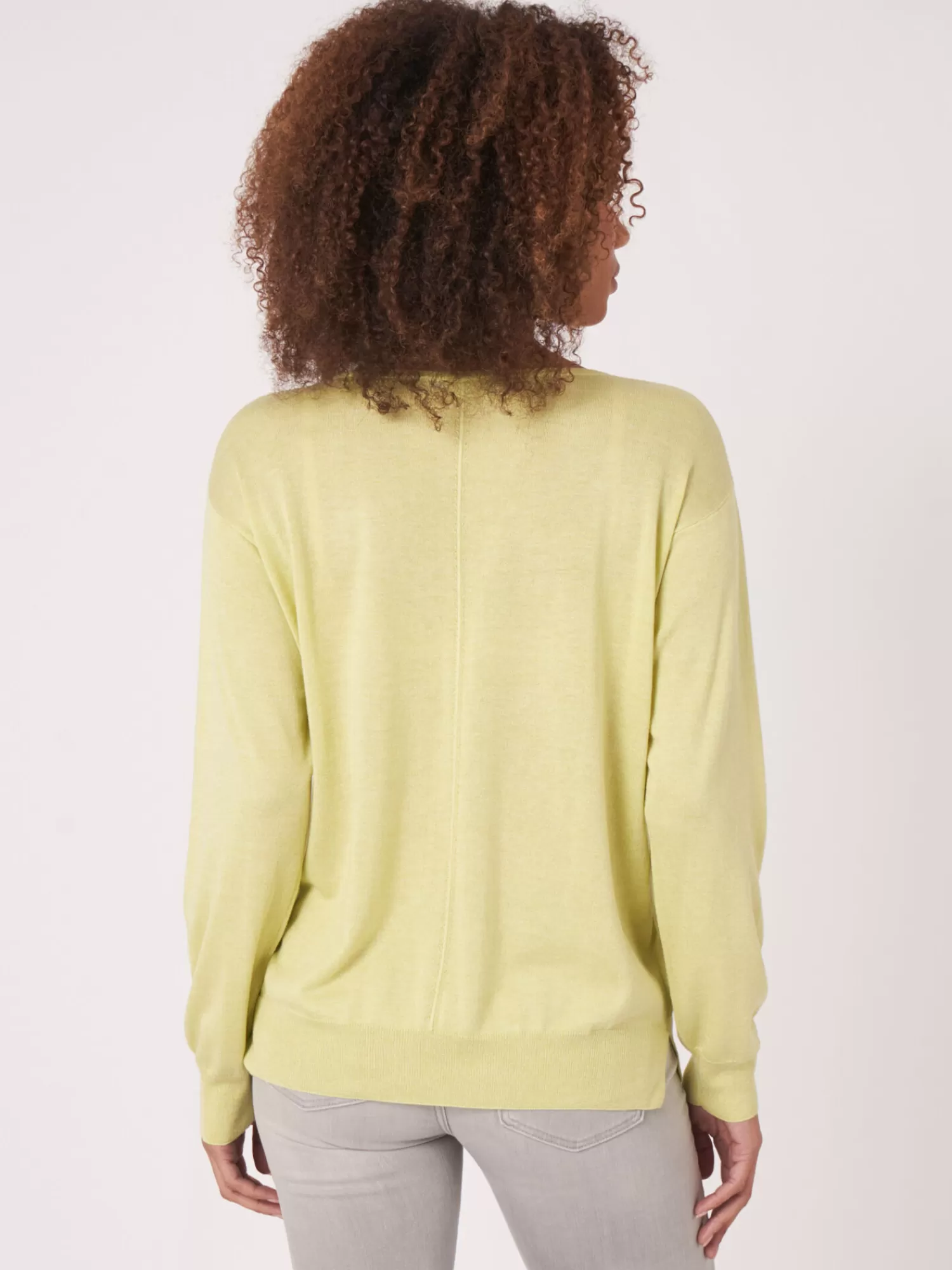 REPEAT cashmere Pullover>Kaschmir-Seidenmischung Pullover Mit V-Ausschnitt Soda