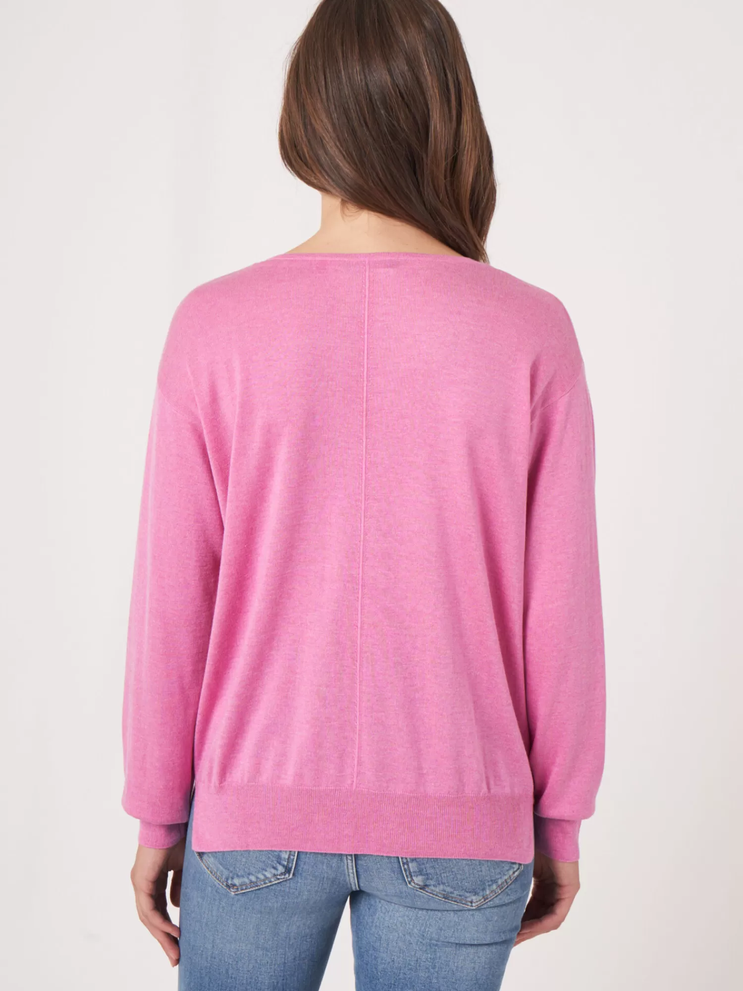 REPEAT cashmere Pullover>Kaschmir-Seidenmischung Pullover Mit V-Ausschnitt Blossom