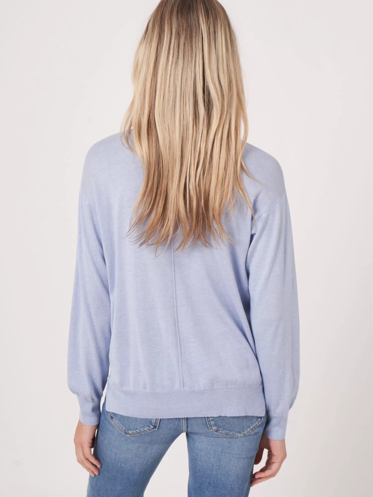 REPEAT cashmere Pullover>Kaschmir-Seidenmischung Pullover Mit V-Ausschnitt Sky