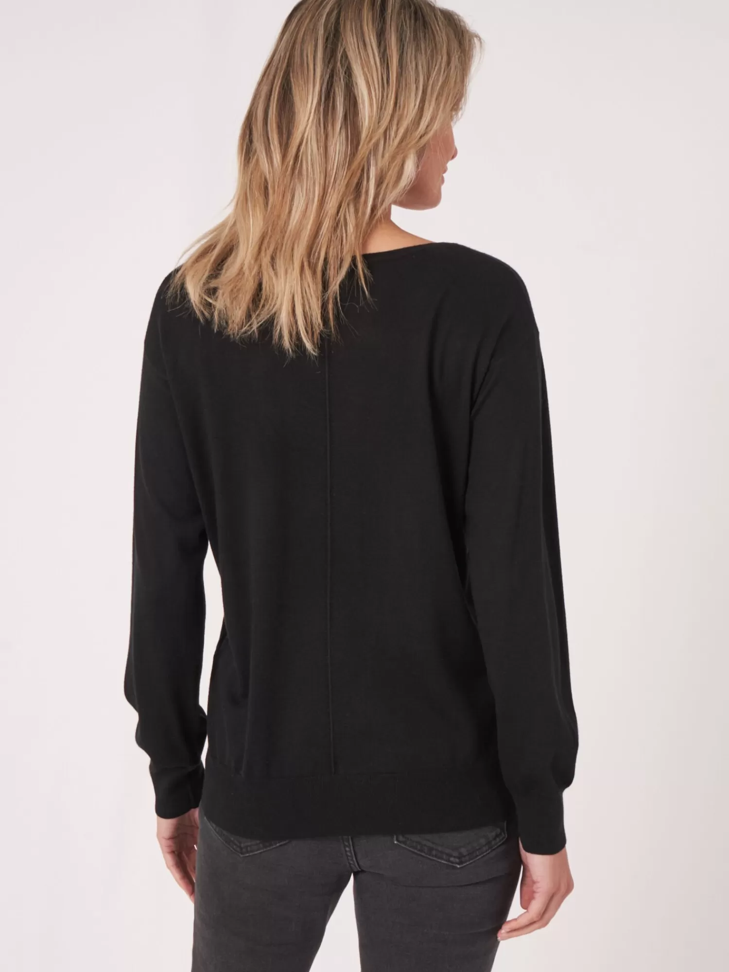 REPEAT cashmere Pullover>Kaschmir-Seidenmischung Pullover Mit V-Ausschnitt Black