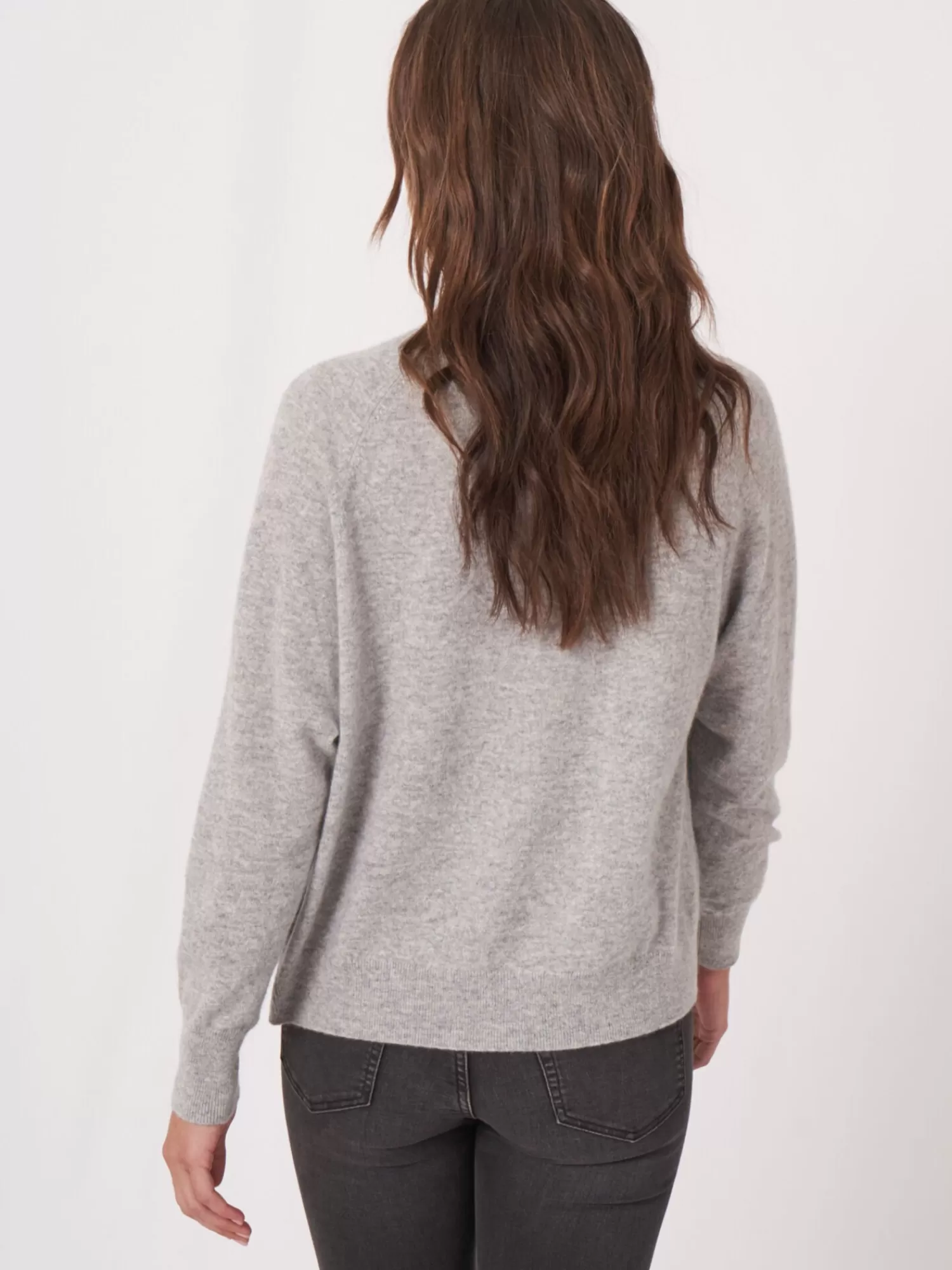 REPEAT cashmere Organisches Kaschmir>Kaschmir-Strickjacke Mit Offener Vorderseite Und Taschen Silver Grey