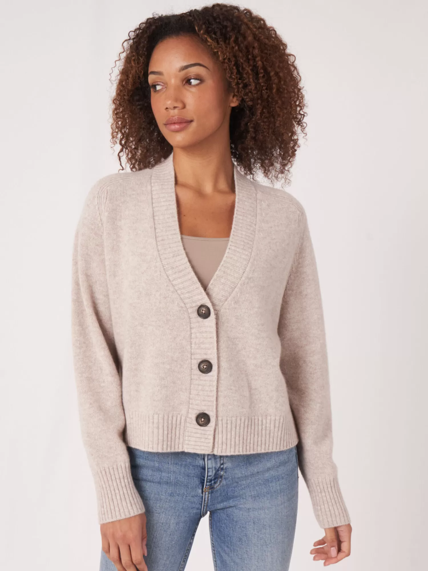 REPEAT cashmere Organisches Kaschmir>Kaschmir-Strickjacke Mit Raglanarmeln Beige