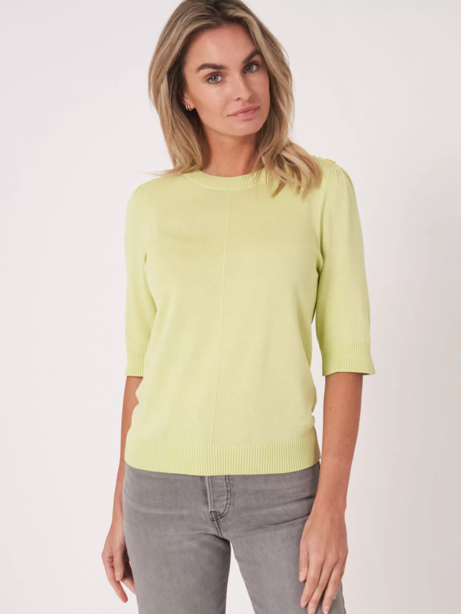 REPEAT cashmere Pullover>Kurzarm-Pullover Aus Baumwollmischung Soda